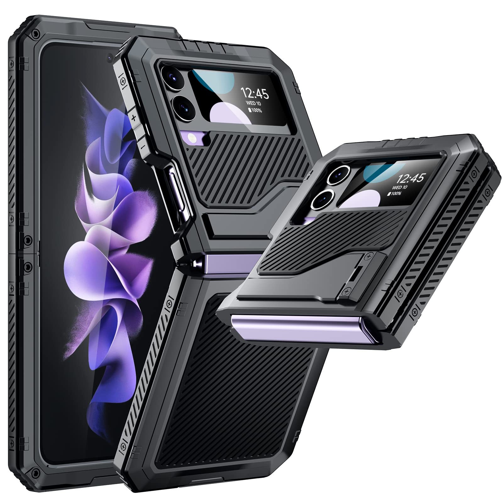Mitywah Case for Samsung Galaxy Z-Flip4 5G, Military Grade Protection Shockproof Cell Phone Case with Kickstand,Rubber Rugged Slim Cover for Galaxy Z Flip 4 Black