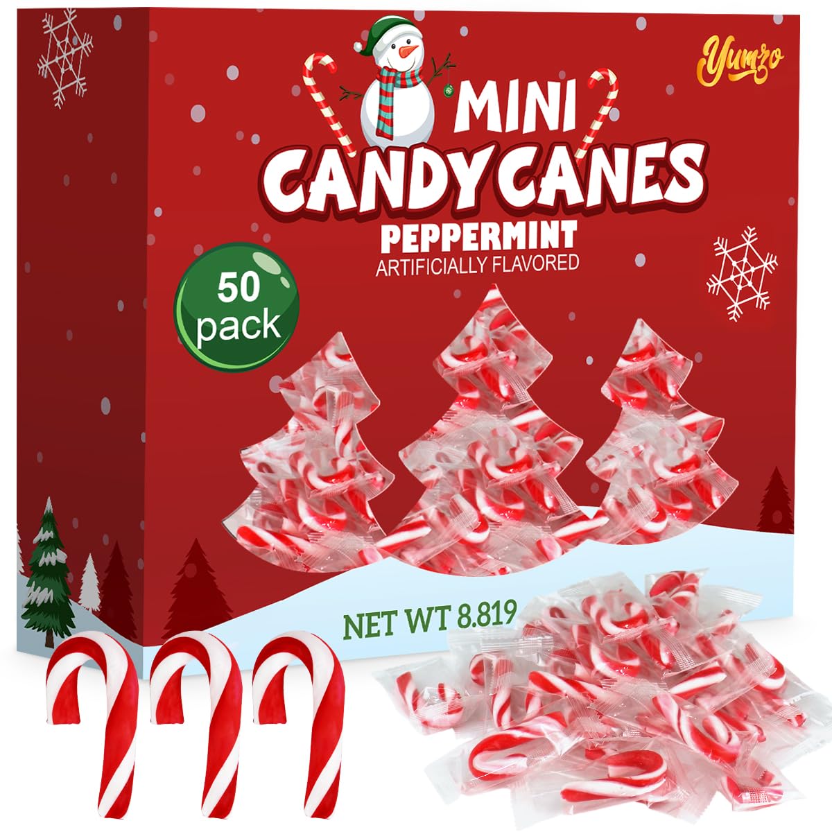 Christmas Mini Candy Canes Classic Red & White Peppermint Flavor for Holiday Family Indulgement - Small Candy Canes Individually Wrapped for Kids & Adults, Great Candy Cane Gift Set - 50 Pack