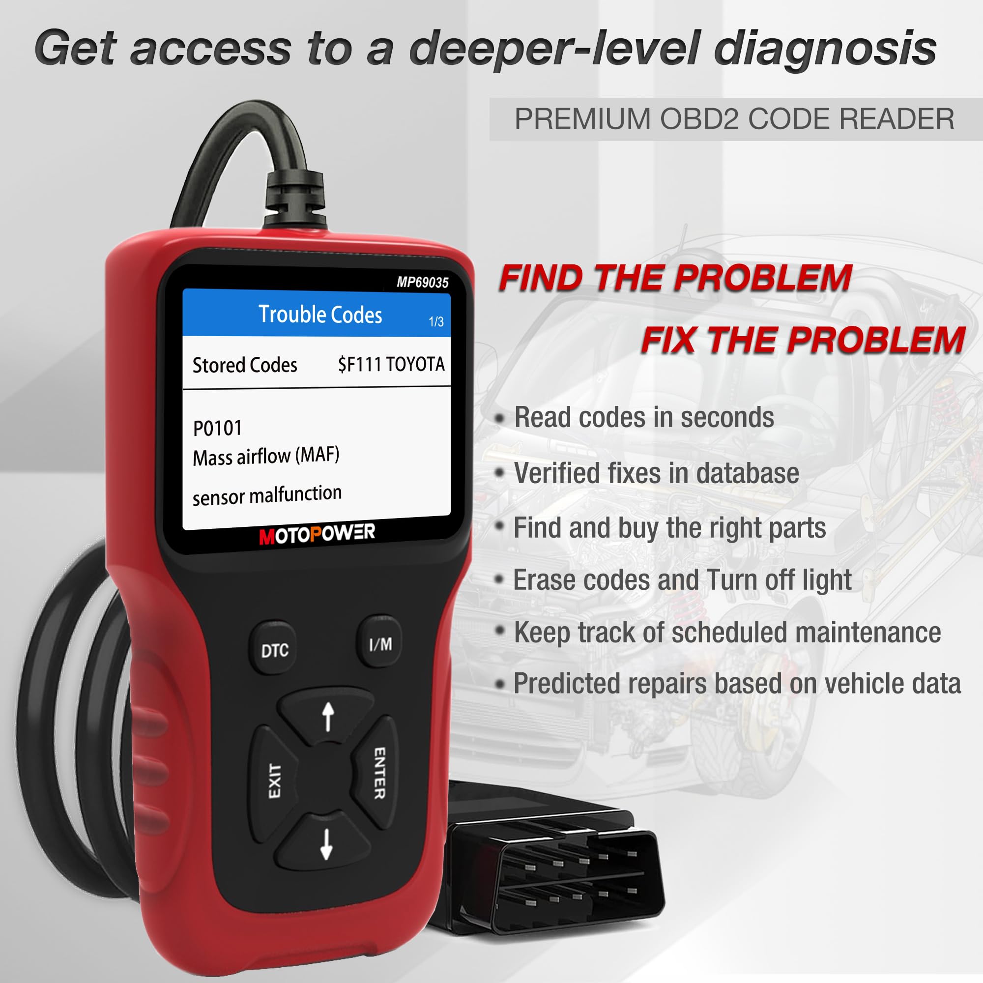 MOTOPOWER MP69035 OBD2 Scanner Universal Car Engine Fault Code Reader, CAN Diagnostic Scan Tool for All OBD II Protocol Cars