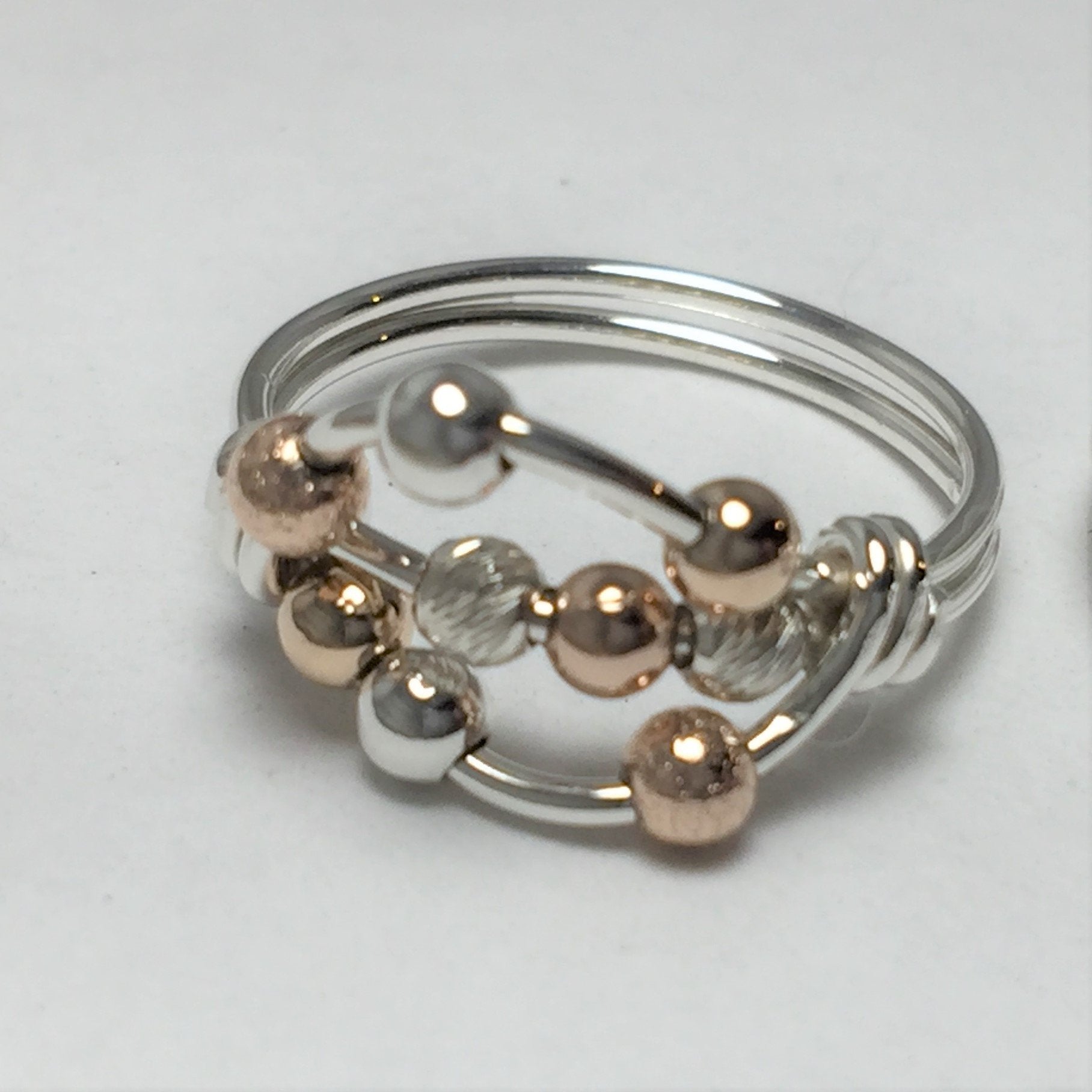 Worry ring, anxiety ring, spinner ring, bead ring, argentium silver, 14kt yellow or rose gold fill