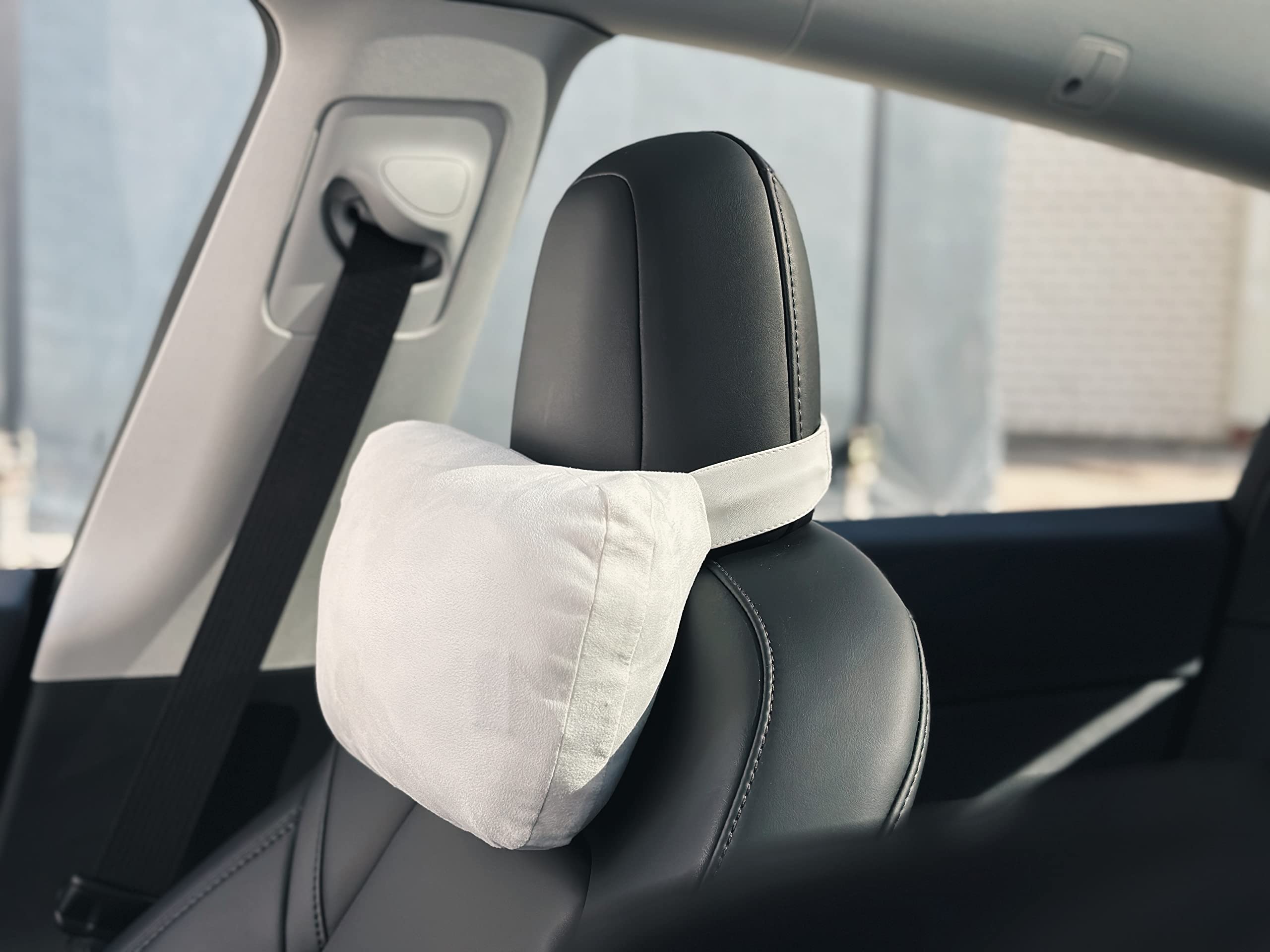 TETS Car Neck Pillow Compatible with Tesla All Model 3/S/X/Y/V, IONIQ 5, EV 6, BMW and Benz - Accessories Neck Support Cushion, Seat Headrest Pillow (White)