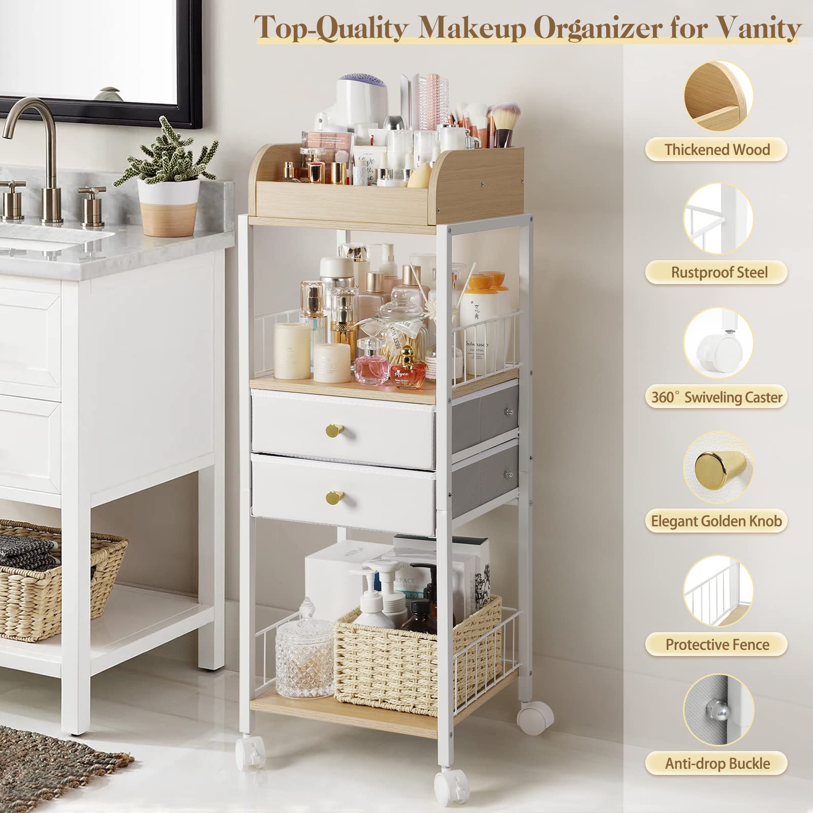 Makeup Organizer, Floor Skincare Organizers, Make Up Organizers and Storage with Drawers, Vanity Organizer Cosmetics Display Cases Holder for Skin Care Nail Polish Perfume Makeup brush Hair Tool