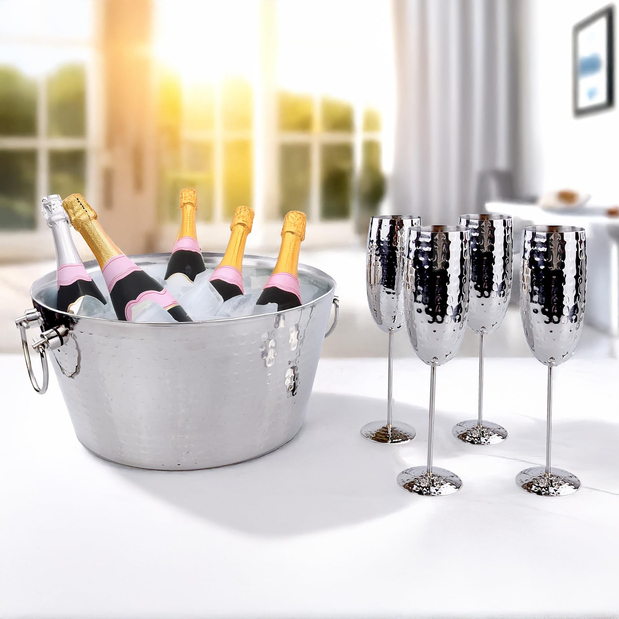 BREKX Champagne Ice Bucket with 4 Champagne Flutes Set - Insulated Ice Bucket for Parties, Wedding Gifts for the Couple, Bridal and Housewarming Gifts, Mimosa Bar Supplies