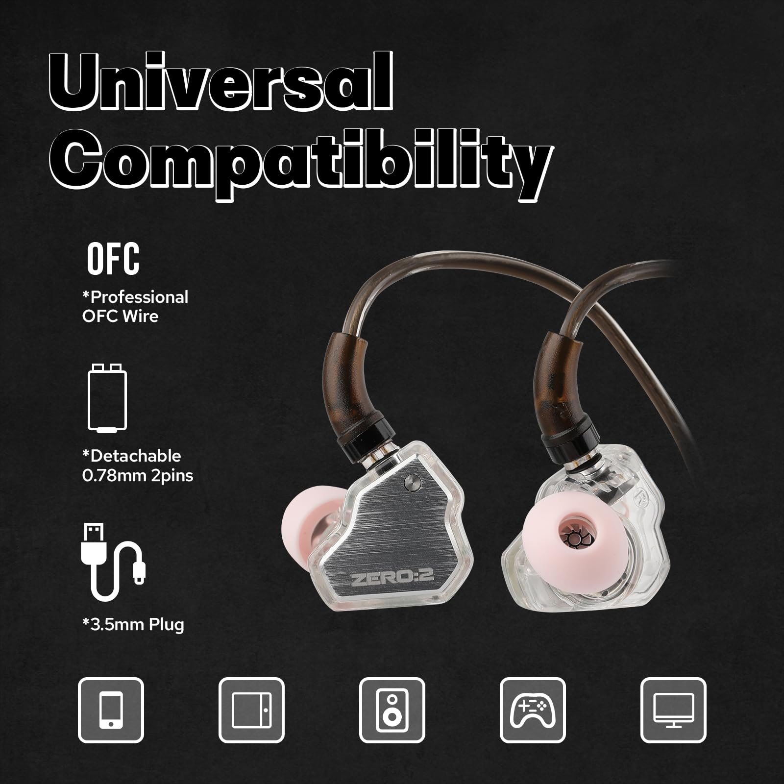 Linsoul 7Hz x Crinacle Zero:2 in Ear Monitor, Updated 10mm Dynamic Driver IEM, Wired Earbuds Earphones, Gaming Earbuds, with OFC IEM Cable for Musician (Silver)