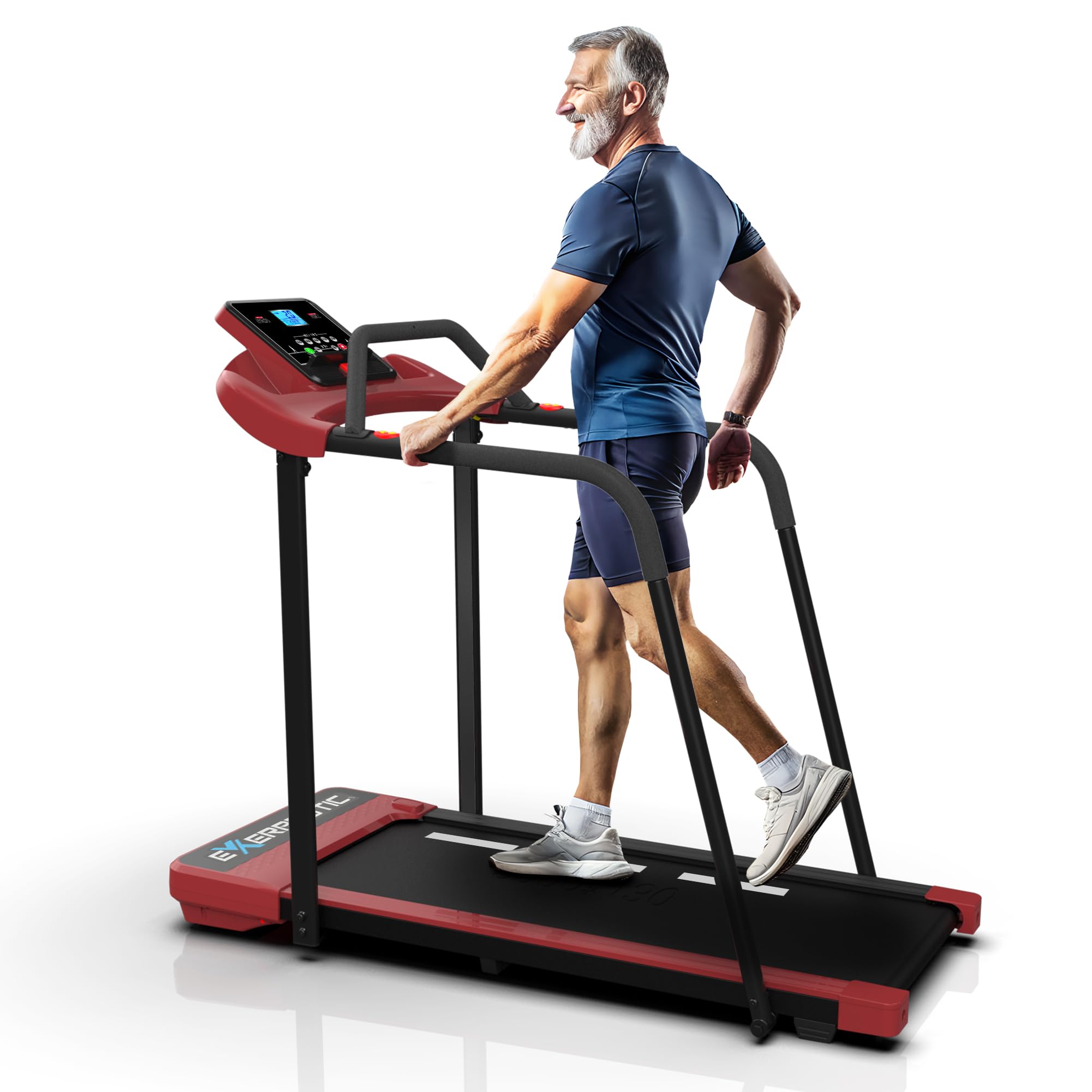 Senior Fitness Treadmill, 400 lb Capacity, Safe Design with Full-Length Rails, Low Step-Up Height, 0.3–4 MPH Motorized Walking Treadmill for Elderly, Recovery & Home Exercise