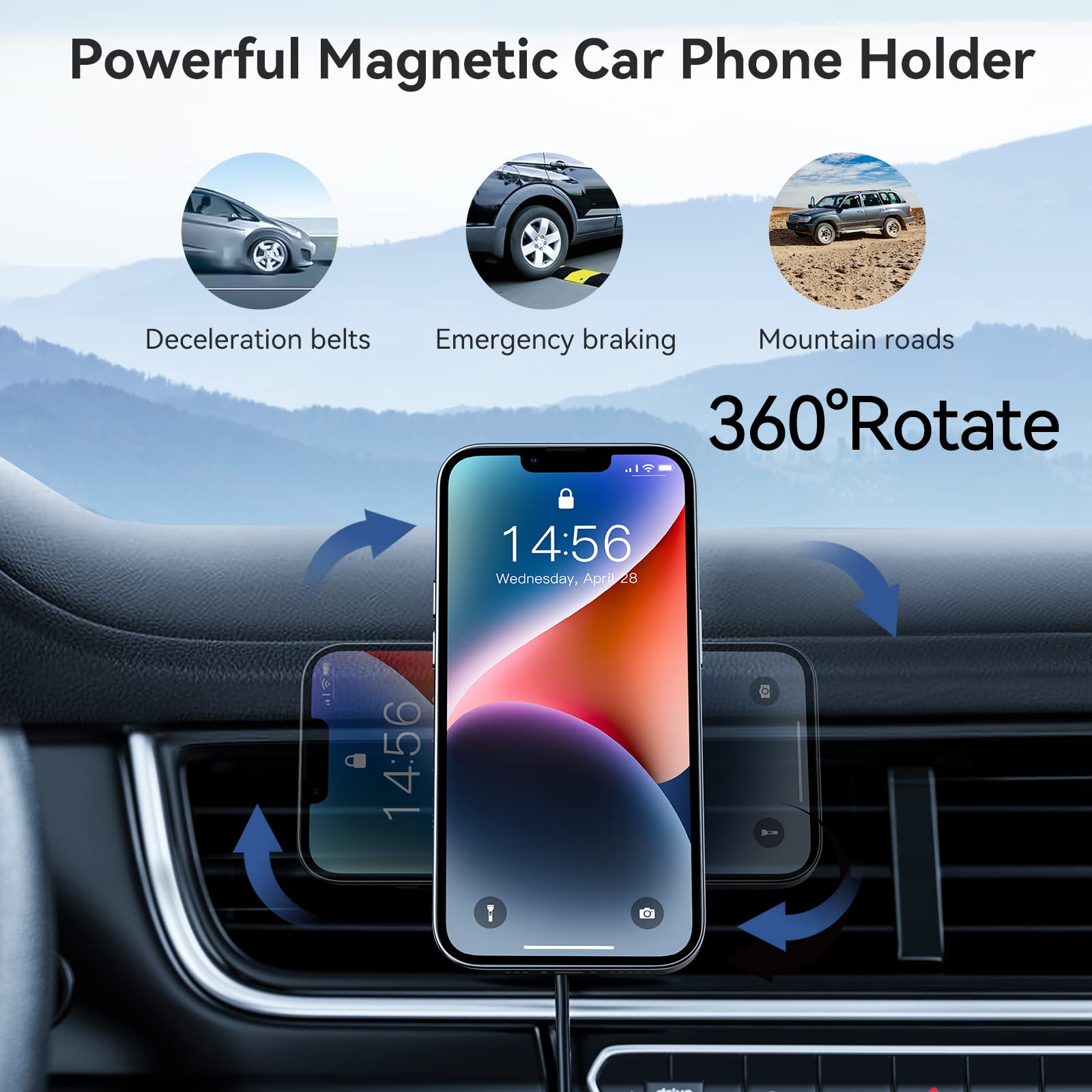 HOSEASON Magsafe Car Mount Charger [15W PRO Charging] Phone Wireless Car Charger Universal Vent Car Charger Fits iPhone16 Pro Max Plus Mini1514 13 12