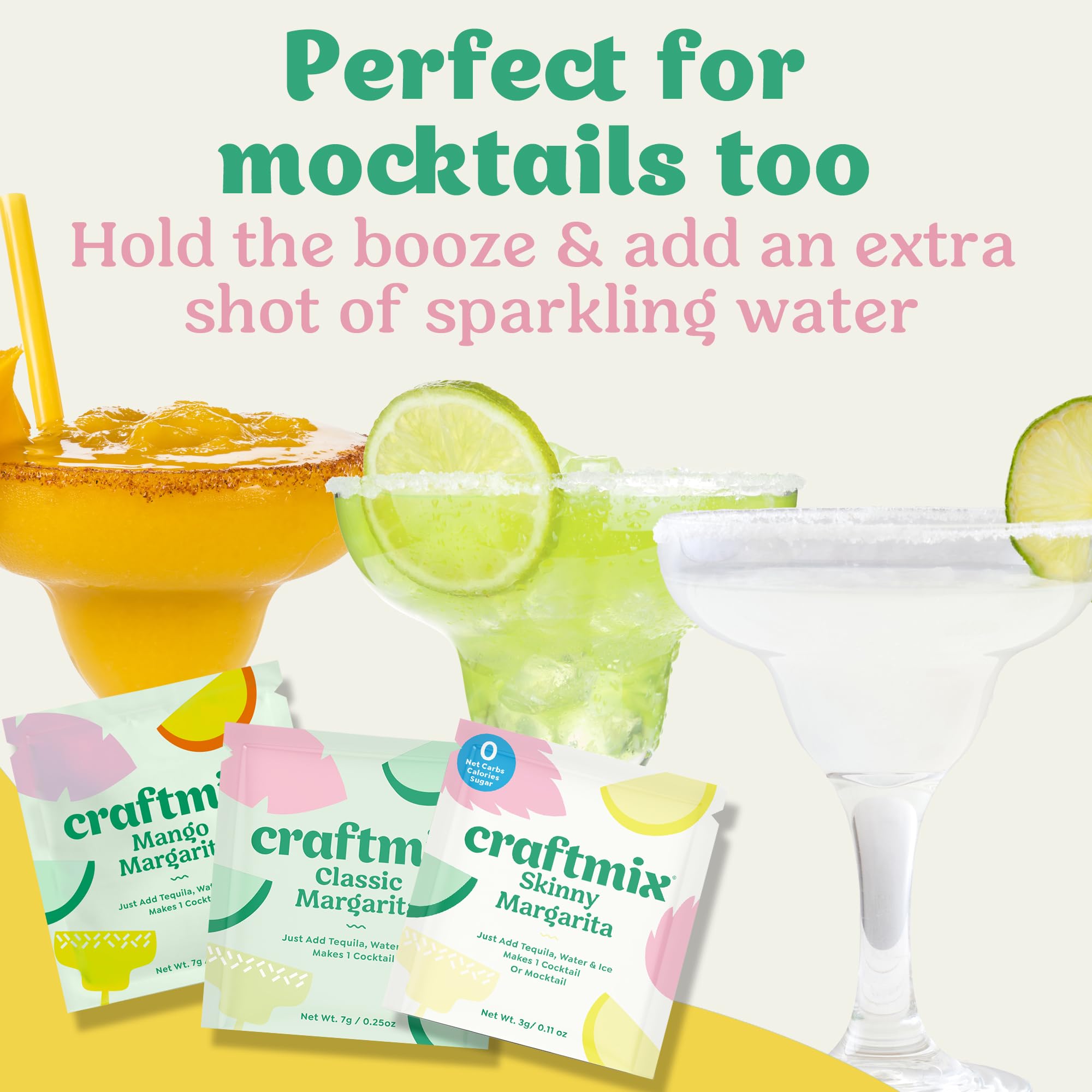 Craftmix Margarita Variety Pack Cocktail & Mocktail Drink Mixer, Skinny Mixes - Water Flavoring Packets - Made With Real Fruit - Vegan Low-Carb, Low-Sugar, Non-GMO, Dairy Free, Gluten Free, 12 Pack