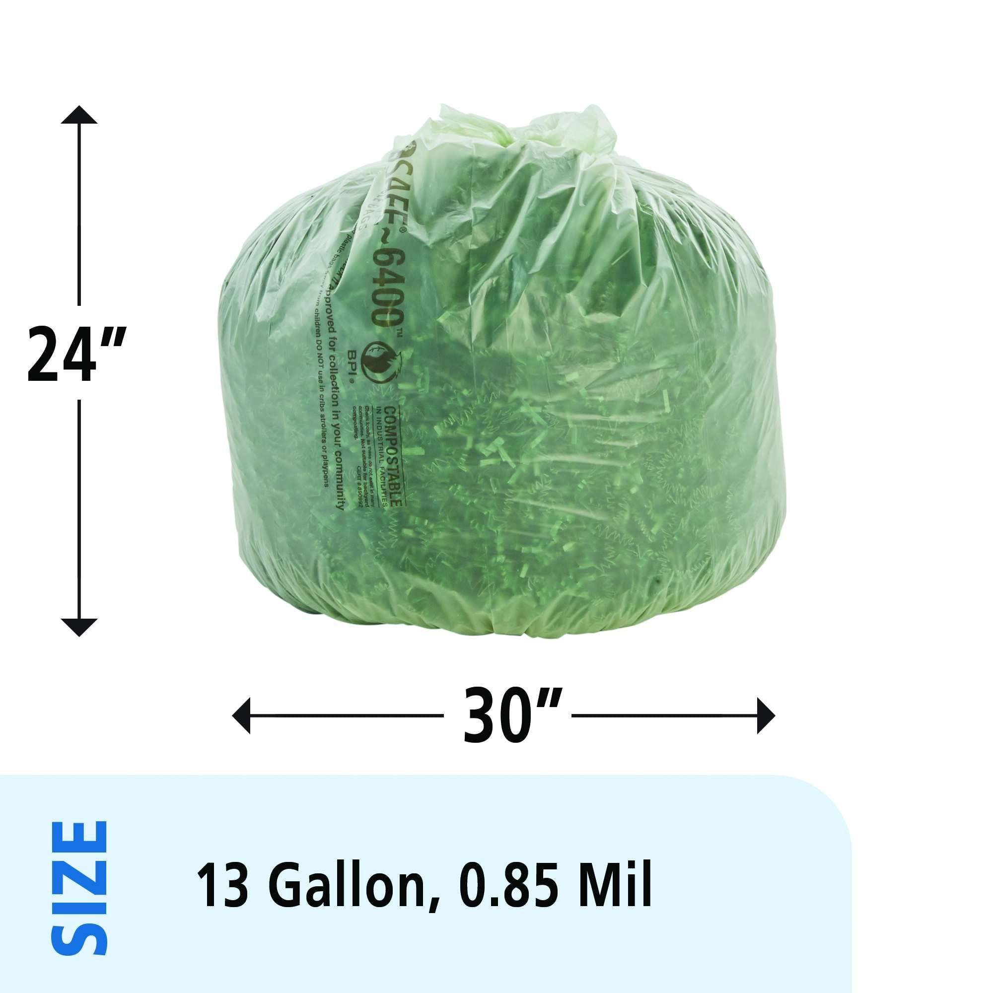 STOUT by Envision E2430E85 EcoSafe-6400 Compostable Bags, 24" x 30", 13 gal capacity, 0.85 mil thickness, Green (Pack of 45)