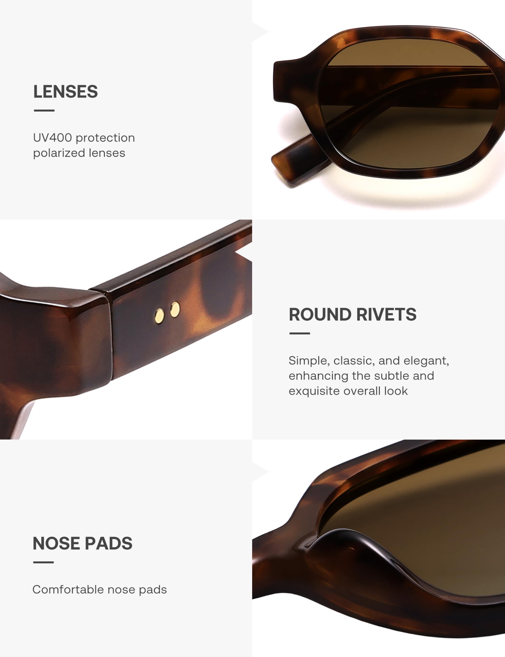 SOJOS Retro Polarized Hexagon Sunglasses for Women Men, UV400 Trendy Rectangle 70s 80s 90s Shades SJ2389,Tortoise/Brown