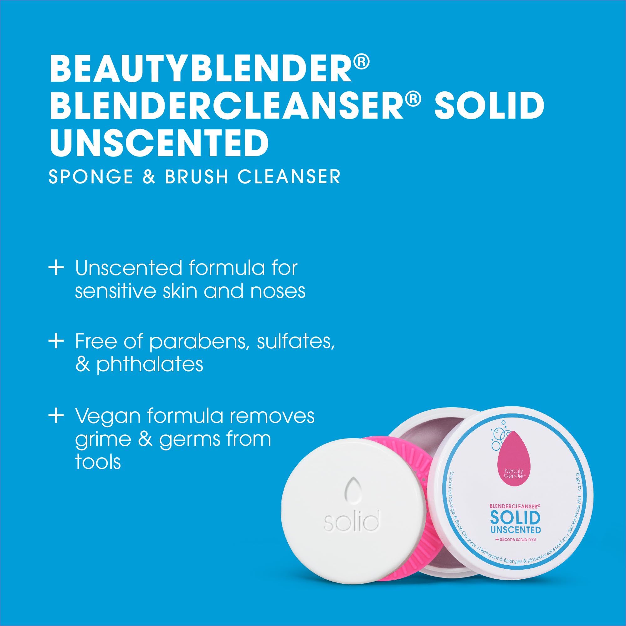 Beautyblender® | Blendercleanser® Solid Unscented Makeup Sponge & Brush Cleanser + Silicone Scrub Mat | Professional Cleansing Tool, Makeup Sponge Cleaner, Vegan & Cruelty Free, Made in USA