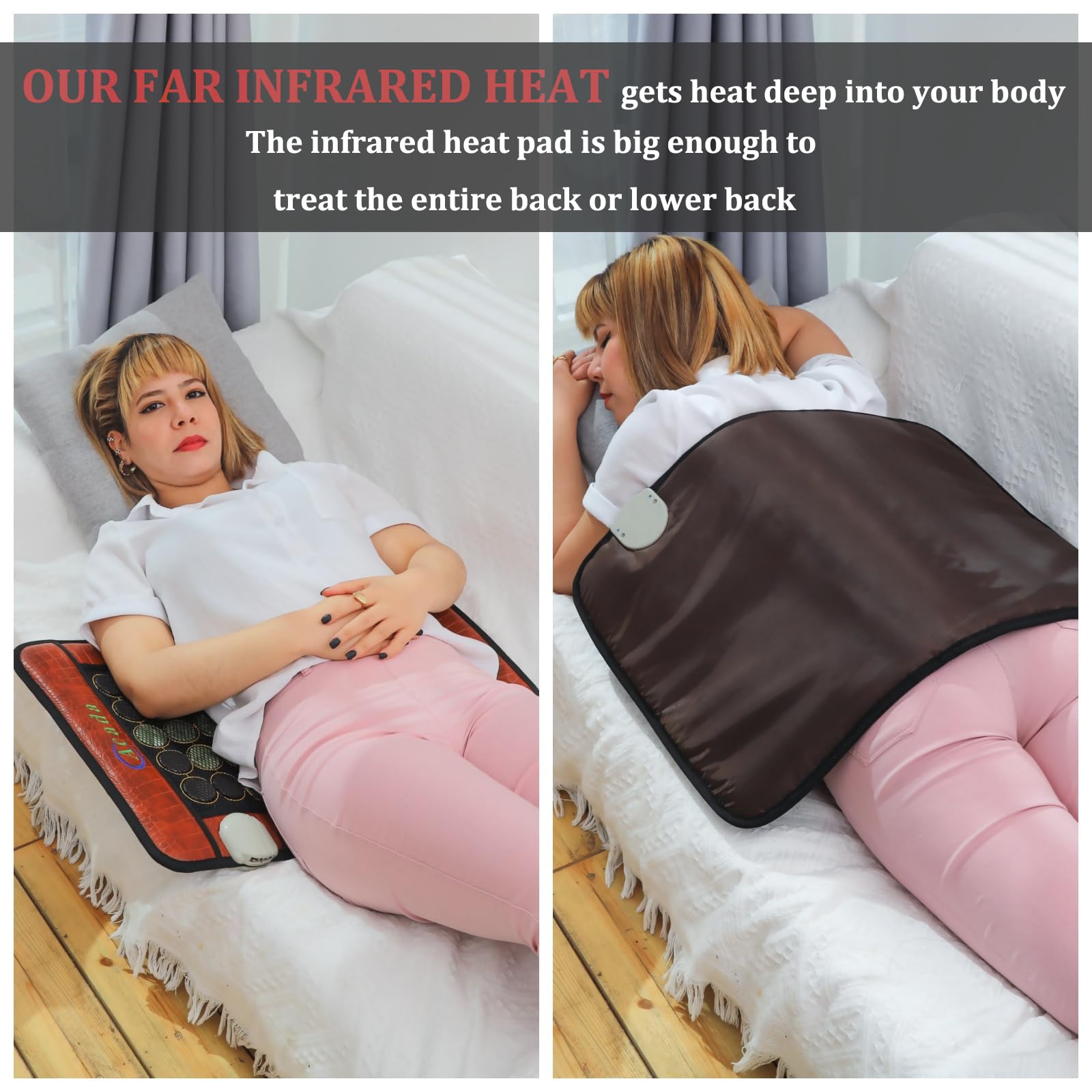 ACADA Jade Infrared Heating Pads for Back Bio Mats Far Infrared Heating Pads with Natural Jade and Tourmaline Negative Ion Mat Deep Warms Your Whole Back Shoulders and Neck 23.7" x 15.8"