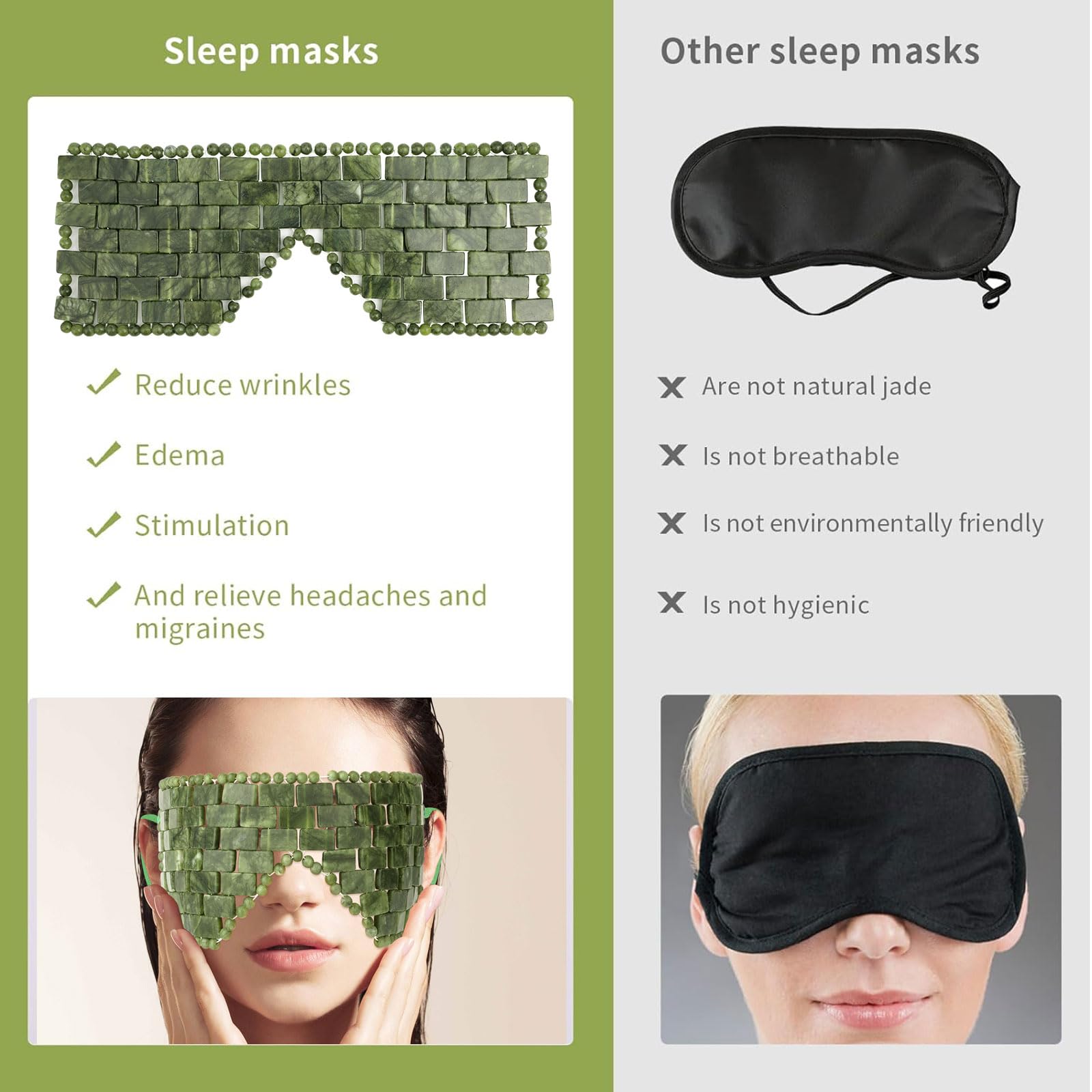 Jade Eye Mask, 2Pcs Large Facial Cooling Mask with 100% Real Jade for Hot & Cold Therapy,Green Facial Eyes Sleeping Mask Relief Eye Cover by LazyGa