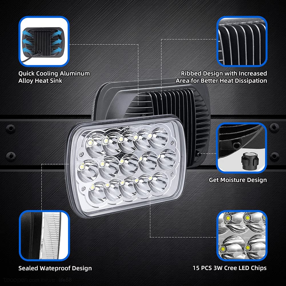 7x6 5x7 LED Lights 2Pcs Rectangular Lights H6054 H5054 90W Hi/Low Sealed Beam H4 9003 Compatible for Chevy Blazer Express Je-ep Wrangler YJ XJ Cherokee Truck