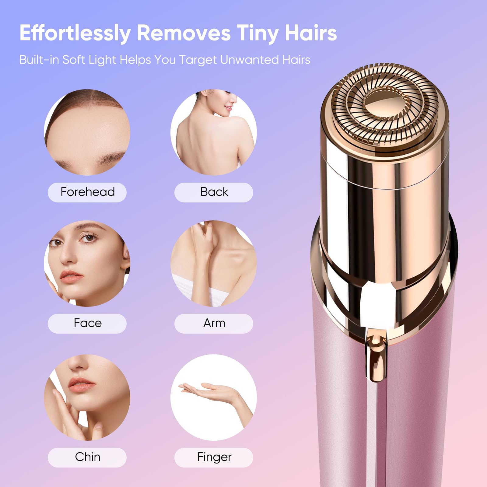 Facial Hair Removal for Women Painless Hair Remover, Waterproof Shaver Razor Hair Remover with LED Light for Face Bikini Peach Fuzz Upper Mustache Lip Chin (Rose Gold)