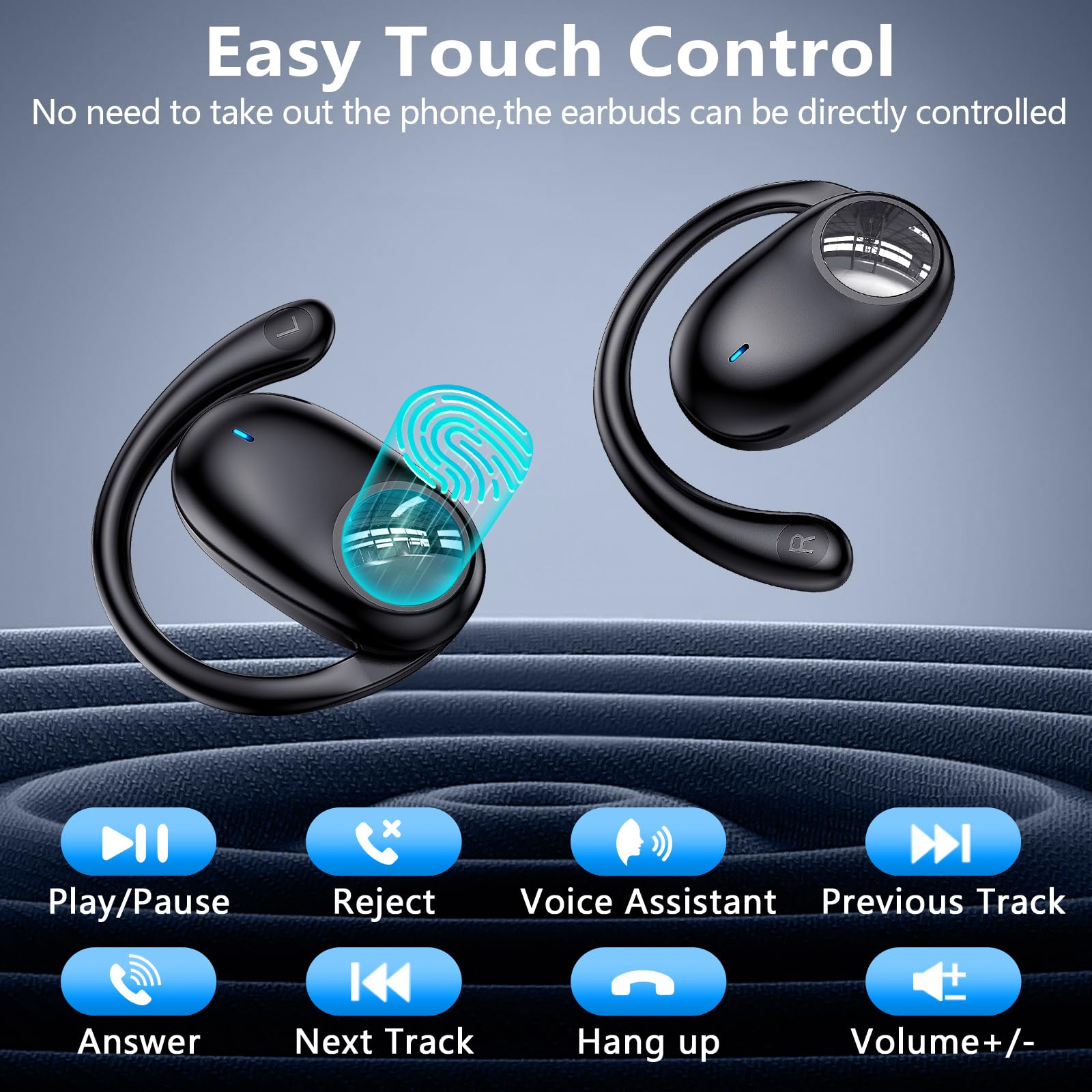 kurdene Open Ear Headphones,Bluetooth 5.3 Wireless Sports Earbuds-Black