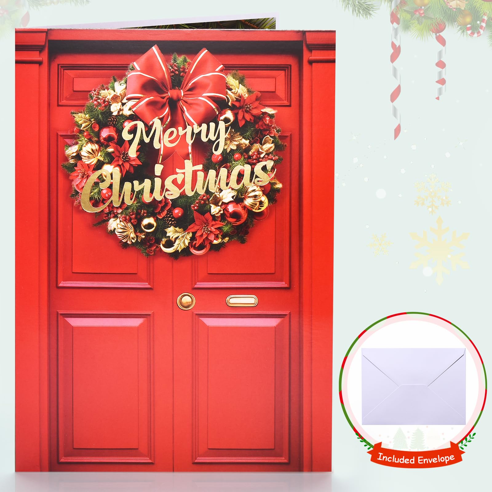 VIVIKEN Pop Up Christmas Cards with Lights and Music, 3D Christmas Wreath Design, Handmade Musical Popup Greeting Card for Christmas Holiday Includes Envelop, Playing 'We Wish You a Merry Christmas'