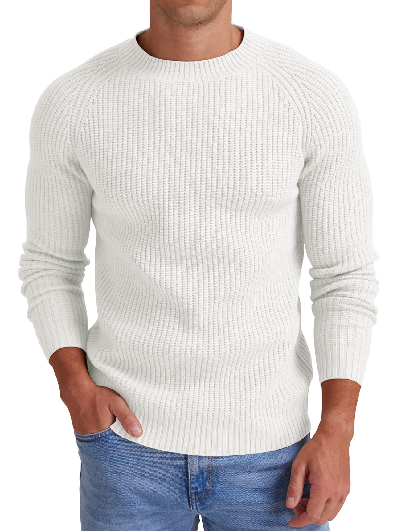 Sailwind Men's Crewneck Casual Sweater Structured Knit Soft Casual Pullover White