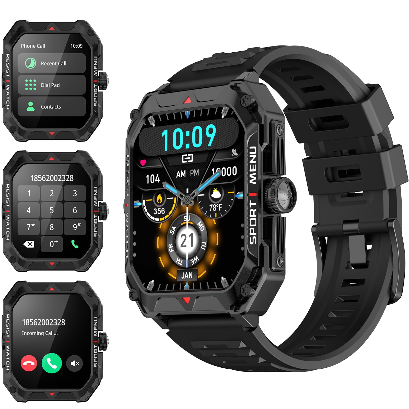 Military Smart Watch for Men(Answer/Make Call) 2.02" Smartwatch with Heart Rate Blood Oxygen Sleep Monitor 128 Sports Modes Fitness Tracker Step Calorie Counter IP68 Waterproof for Andriod iPhone