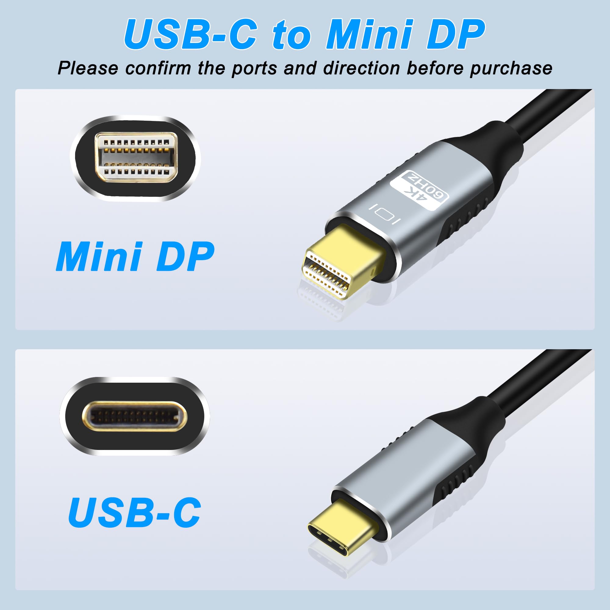 MEIRIYFA USB Type C to Mini DisplayPort 4k Monitor Cable, USB 3.1 Type C Male to Mini DP Male View Audio Cable, Type C for Phone Laptop with DP Mode, Mini DP for Monitor,Not Support Data Trans-1.8m