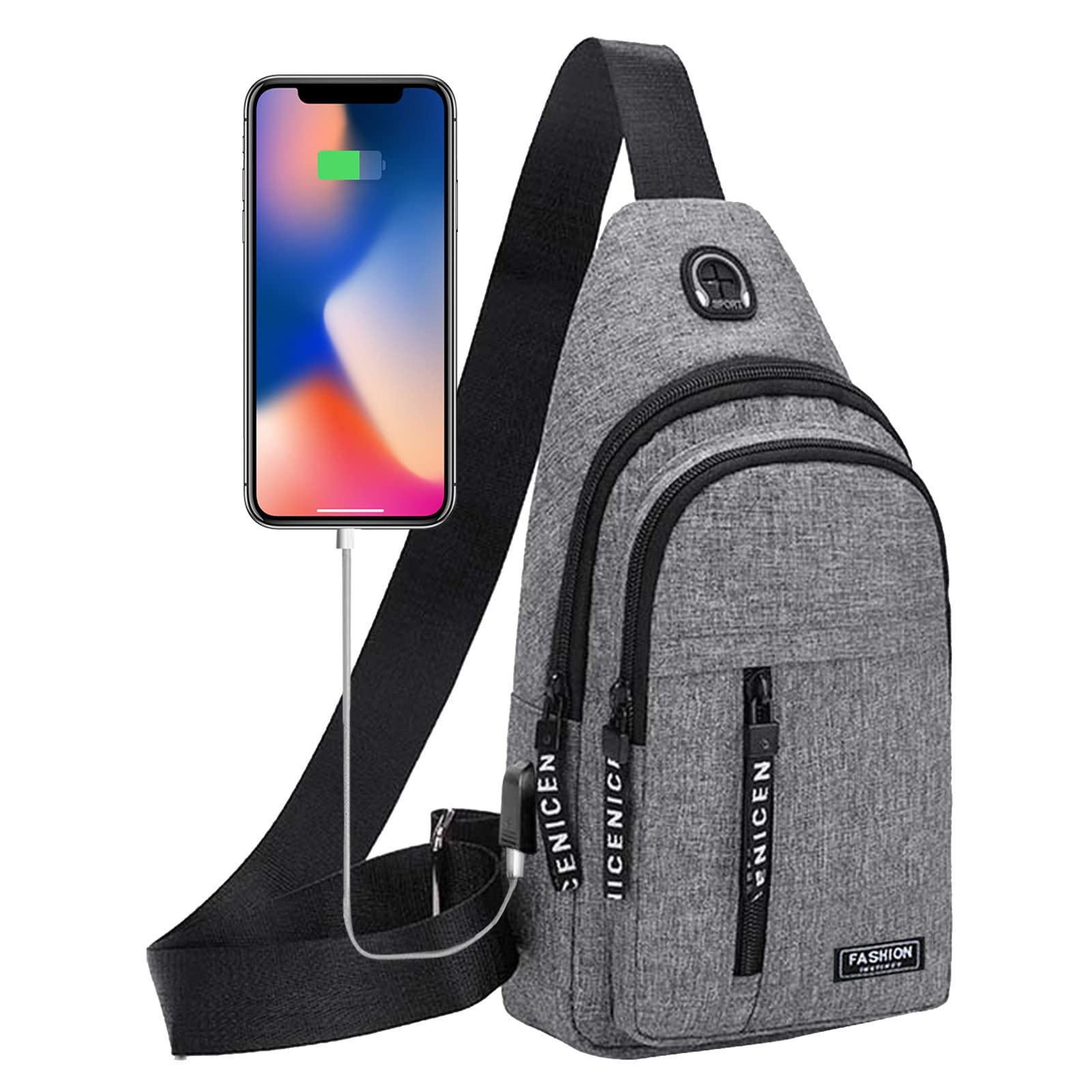 Generic Todays Deals in Clearance, Sling Bag for Women Men, Crossbody Bags, Chest Bag, Sling Backpack with USB Hole, Gray