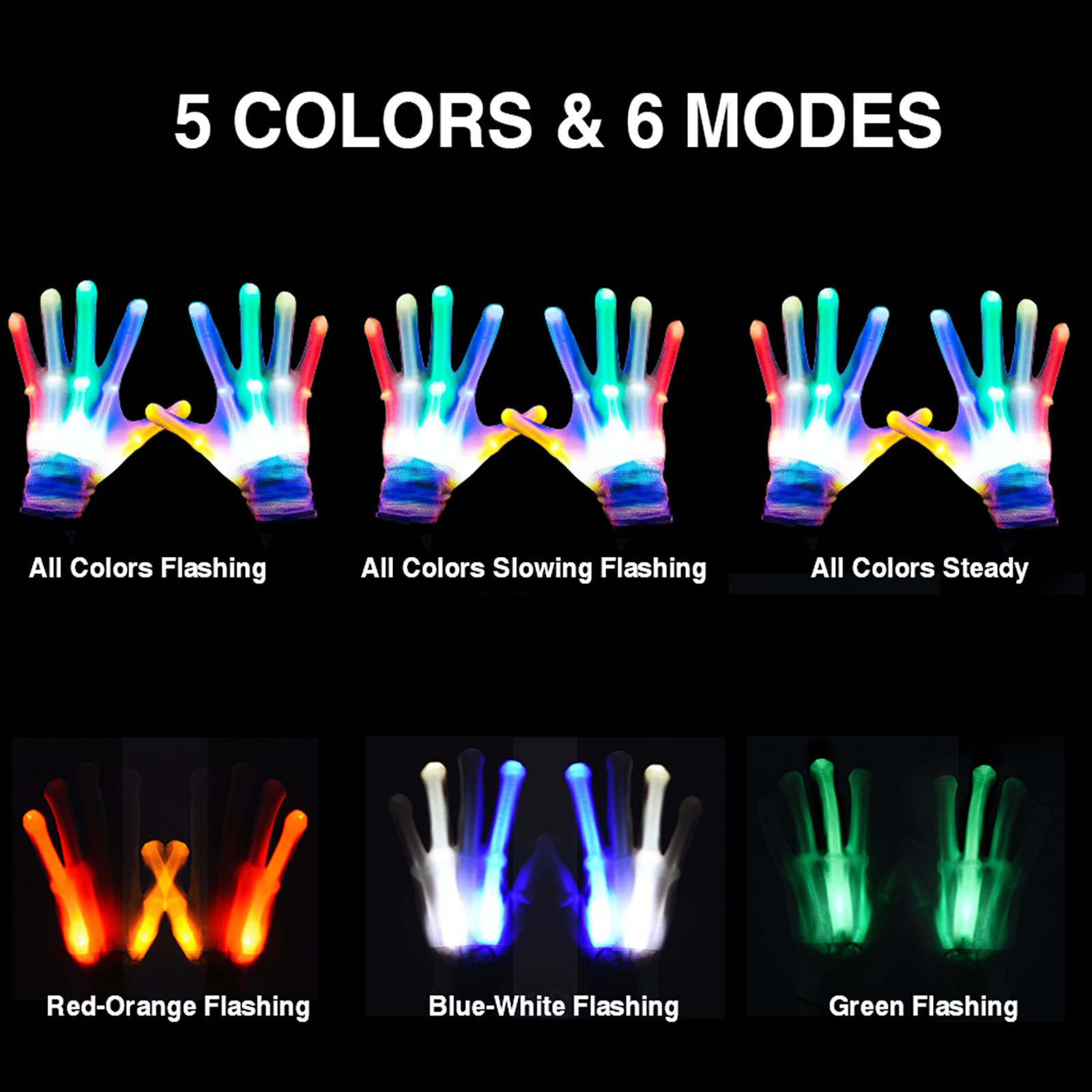 GLEDLOVES LED Gloves For Kids Or Adults, Knuckles Costume Light Up Gloves, Cool Teen Boy Gifts, Christmas Party Gloves