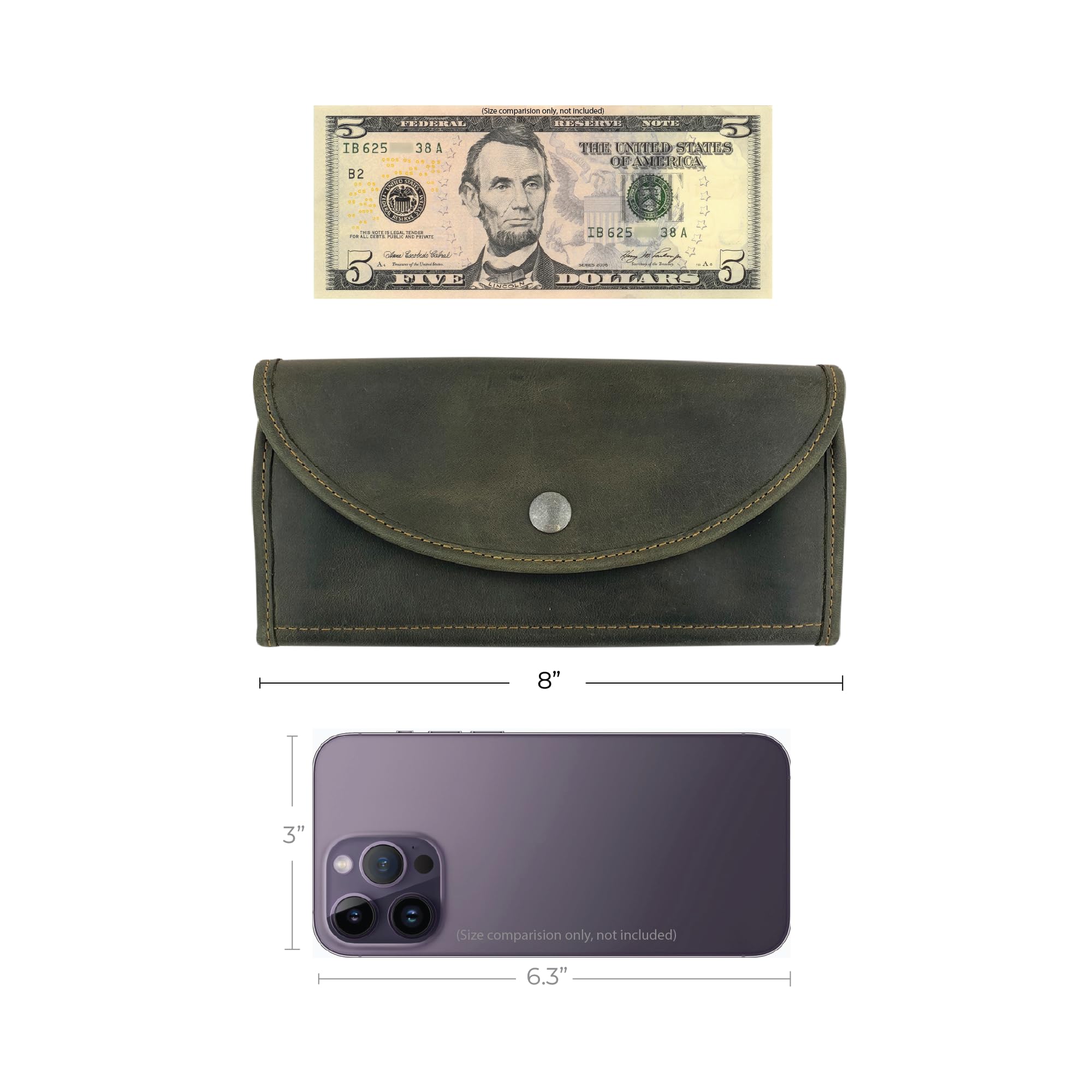 Hide & Drink, Snap Clutch Wallet for Women, Money Holder and Card Organizer with Zippered Pouch, Full Grain Leather, Handmade, Dark Jade