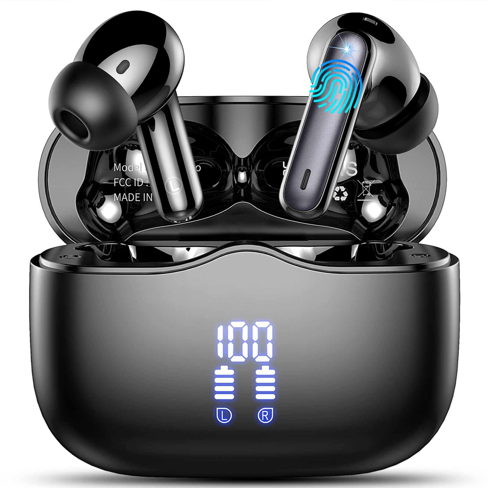 Wireless Earbuds, Bluetooth 5.3 Headphones in Ear with 4 ENC Noise Cancelling Mic, HiFi Stereo Deep Bass Wireless Earphones 40H Playtime, in-Ear Earbud Bluetooth Dual LED Display IP7 Waterproof, USB-C