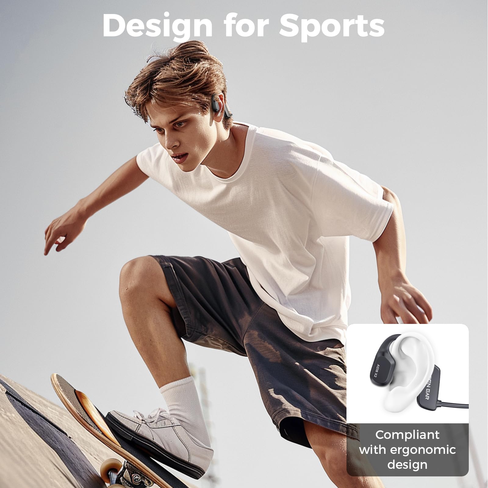 AHEYE Bone Conduction Headphones, AS18, Bluetooth 5.3, IP68 Waterproof, 16G Storage, 8H Playtime, Open Ear, Black