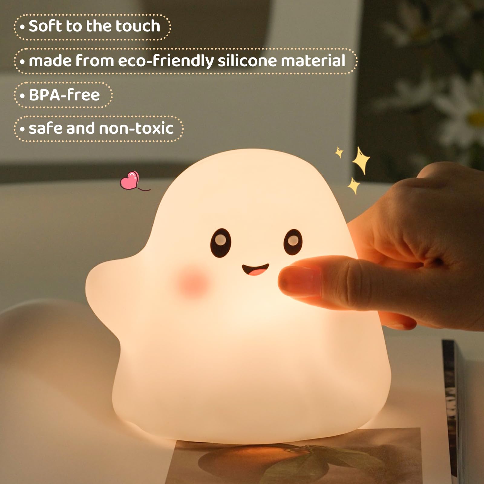 nextanG Boo Buddy Night Light for Kids – Cute Silicone Nursery Lamp with Premium LED, Eye-Caring Dimmable Touch Light, Rechargeable Battery Nightlight, Perfect Gift for Toddlers & Kids Bedroom