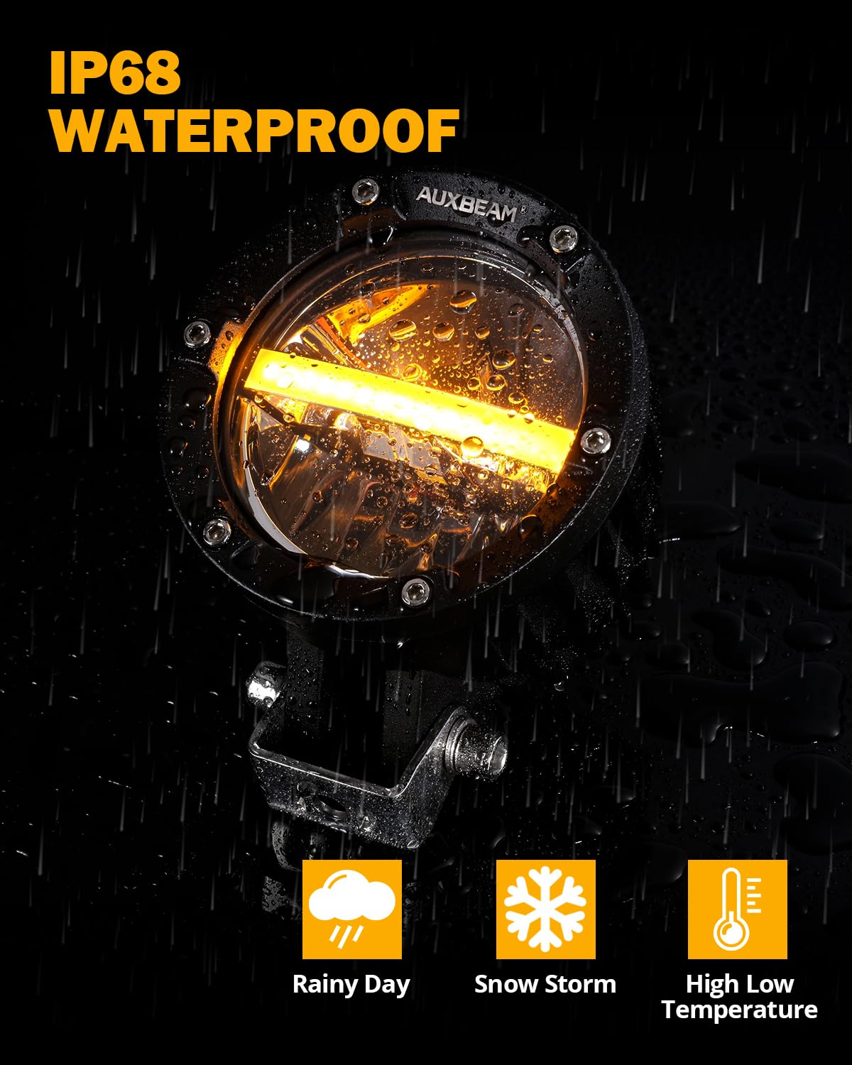 Auxbeam 4 Inch 110W Round Offroad Lights, Amber DRL Design 11000LM LED Light Pods, Super Bright 7035 SMD LED Work Driving Fog Light with DT Wiring Harness Kit for Truck Jeep Pickup SUV ATV UTV, 2 PCS