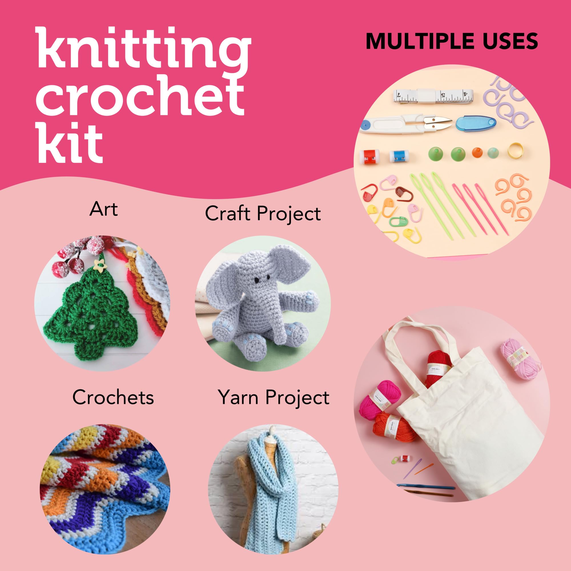 Incraftables Crochet Kit for Beginners & Pro. Crocheting Set with Crochet Hooks (21pcs), Yarns (15 Spools), Tape, Needles & Supplies for Amigurumi. Best Knitting Crochet Starter Kit for Adults & Kids