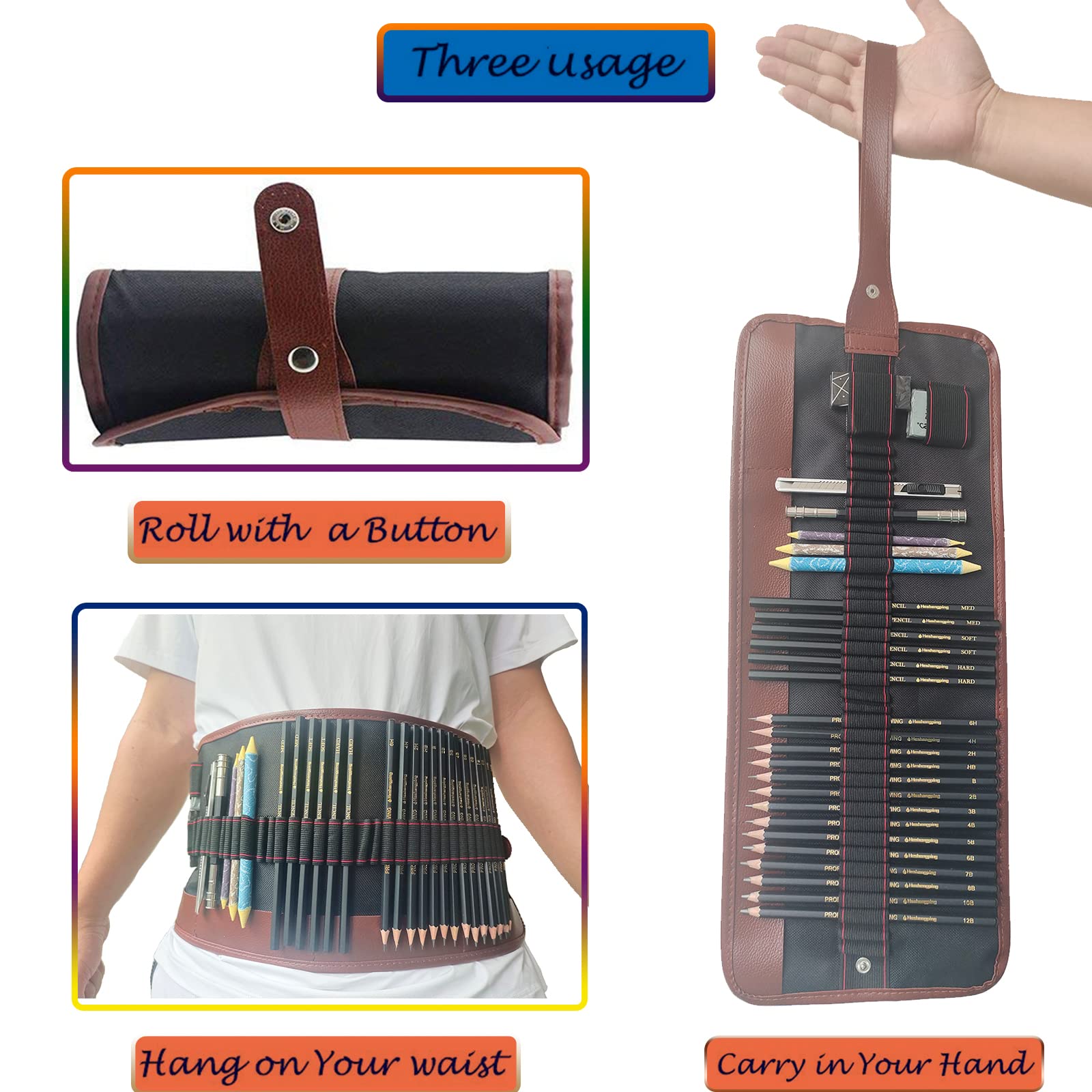 Heshengping Drawing Pencils Sketch Pencil Art Supplies Set for Kids Adults beginners Professional Sketching Art Graphite Charcoal Blending Stump Pencils kit