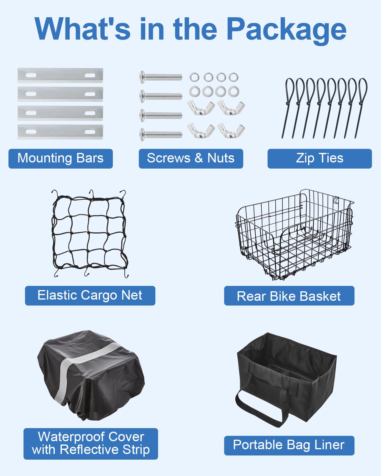 Zacro Bike Basket Front/Rear, Folding Bicycle Basket with Removable Liner Bag, Large Quick Release Design Metal Ebike Basket for Adult Women/Men Carrying Dogs, Pets, Fruit & Grocery