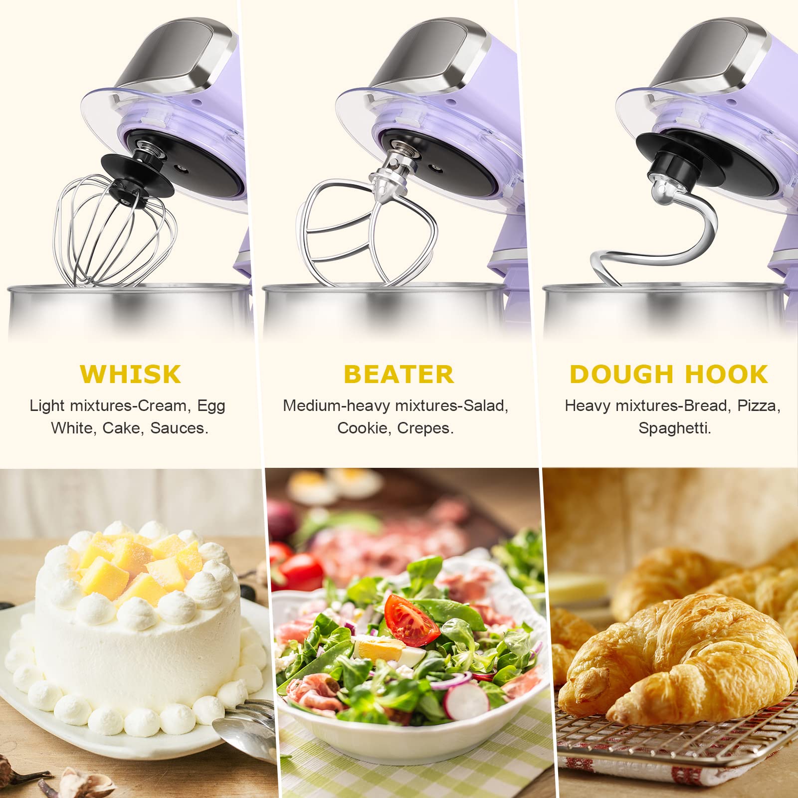 Stand Mixer, Kitchen in the box 3.2Qt Small Electric Food Mixer,6 Speeds Portable Lightweight Kitchen Mixer for Daily Use with Egg Whisk,Dough Hook,Flat Beater (Purple)