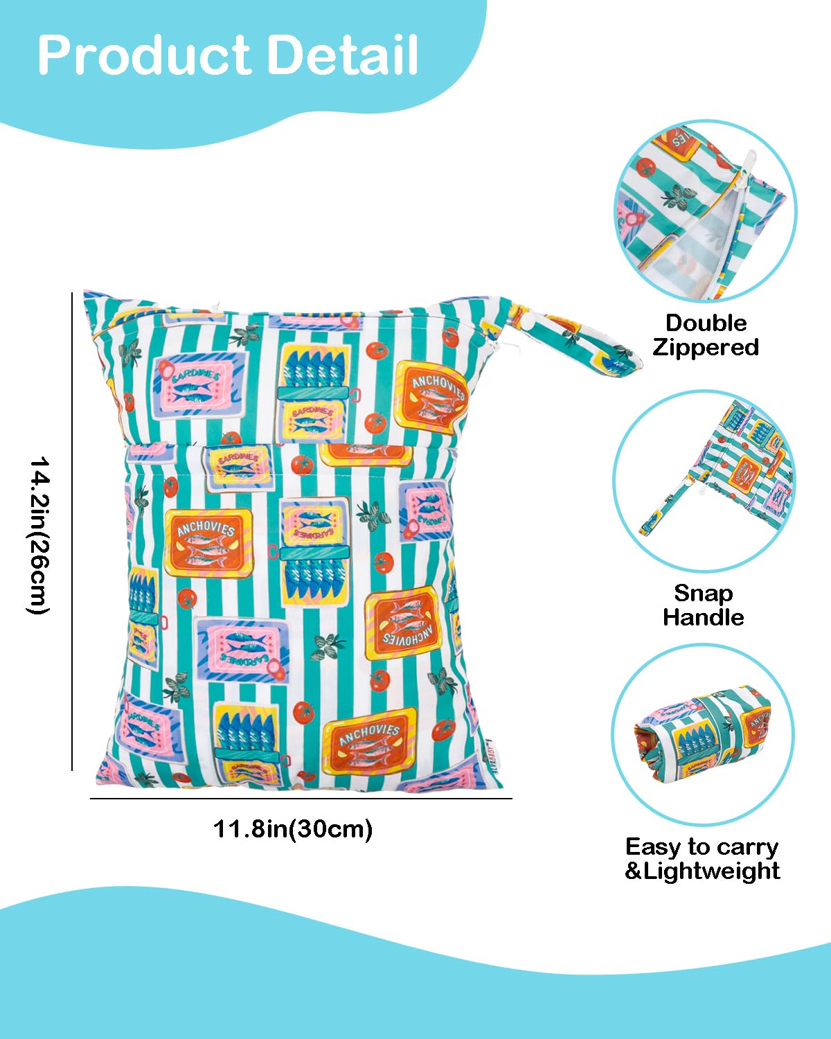 ALVA ALVABABY 2pcs Cloth Diaper Wet Dry Bags Waterproof Reusable with Two Zippered Pockets Travel Beach Pool Daycare Soiled Baby Items Yoga Gym Bag for Swimsuits or Wet Clothes 2LM22