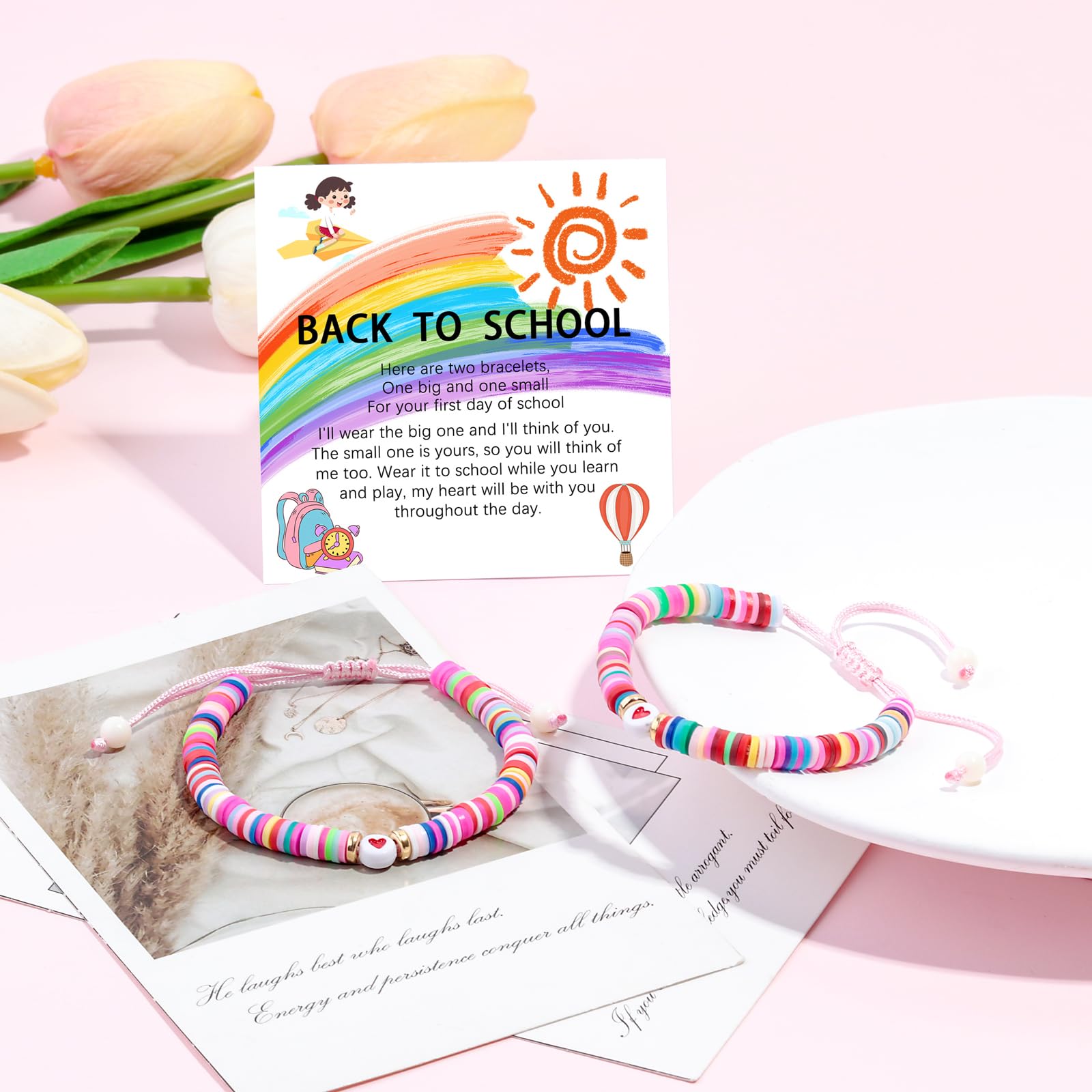 YUZHEJIE First Day of Kindergarten Pre-K Bracelet Mother Daughter Matching Bracelets Back to School Clay Beads Bracelets Jewelry Gifts (Colorful-Back to School)