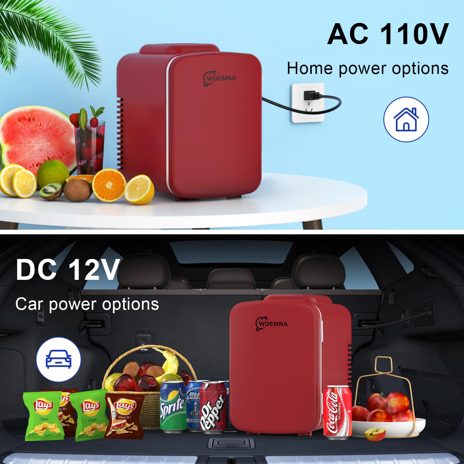 Mini Fridge Red, 4 Liter/6 Cans Skincare Fridge for Bedroom, 110V AC/12V DC Portable Thermoelectric Cooler and Warmer Small Refrigerators for Beauty & Makeup, Dorm Office and Car, DIY Shelves