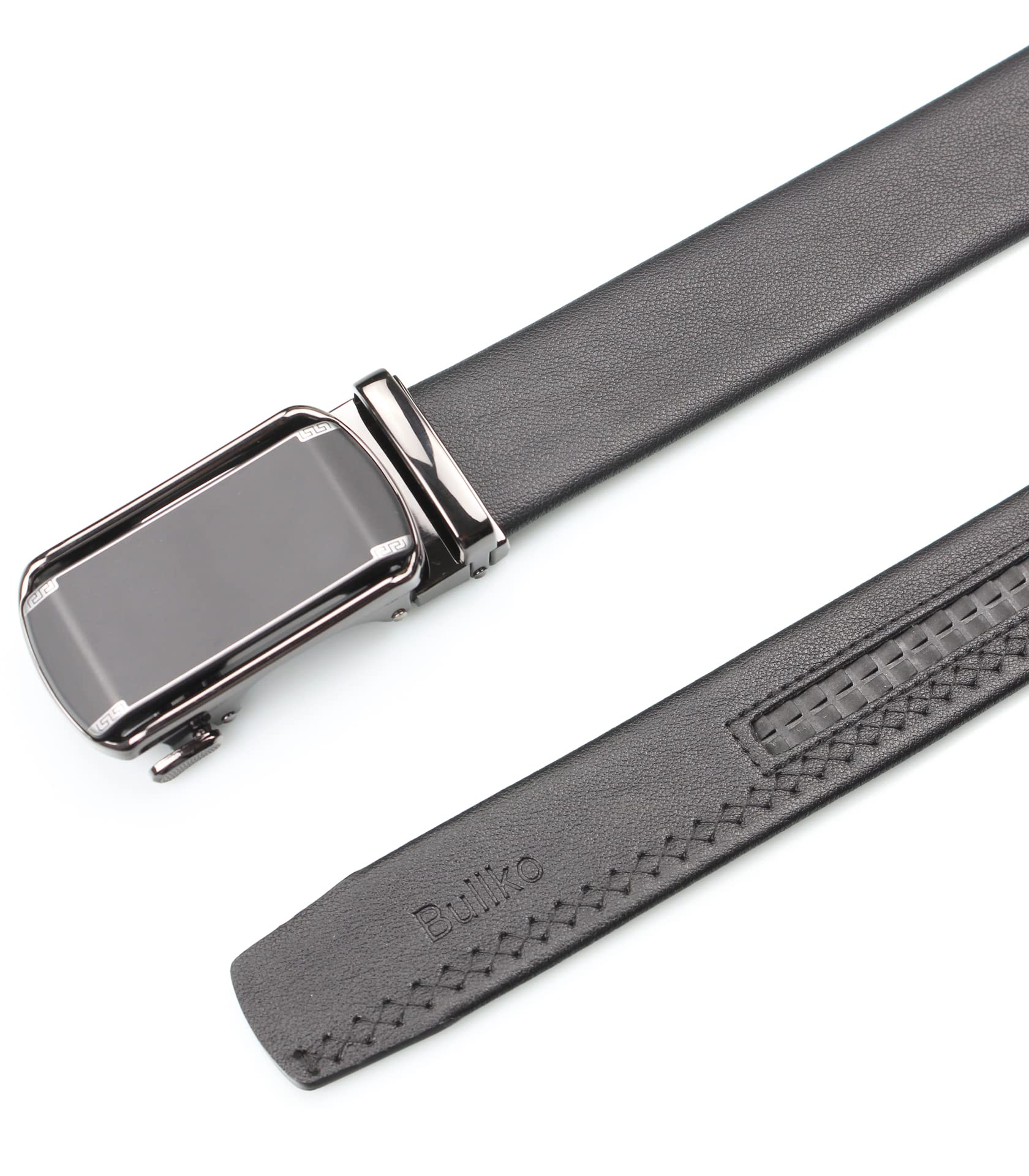 Bullko Mens Ratchet Adjustable Click Dress Golf Belt Casual Black Leather 1 3/8", Trim to Fit, 36