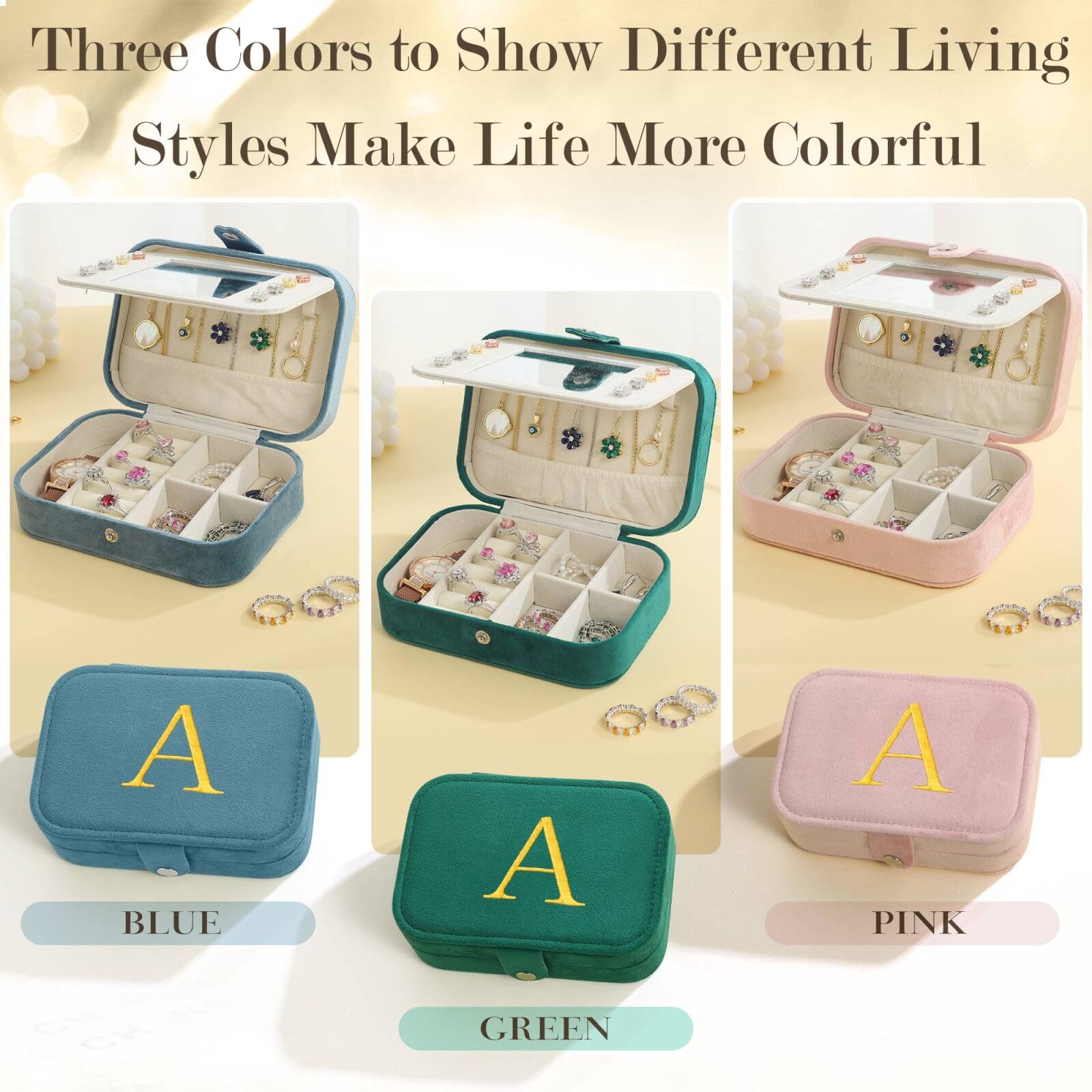 Parima Christmas Gifts for Women Teen Girls - Travel Jewelry Case Jewelry Box, Stocking Stuffers, Personalized Birthday Christmas Gifts for Women Girlfriend Sister, Jewelry Organizer - Letter A, Green