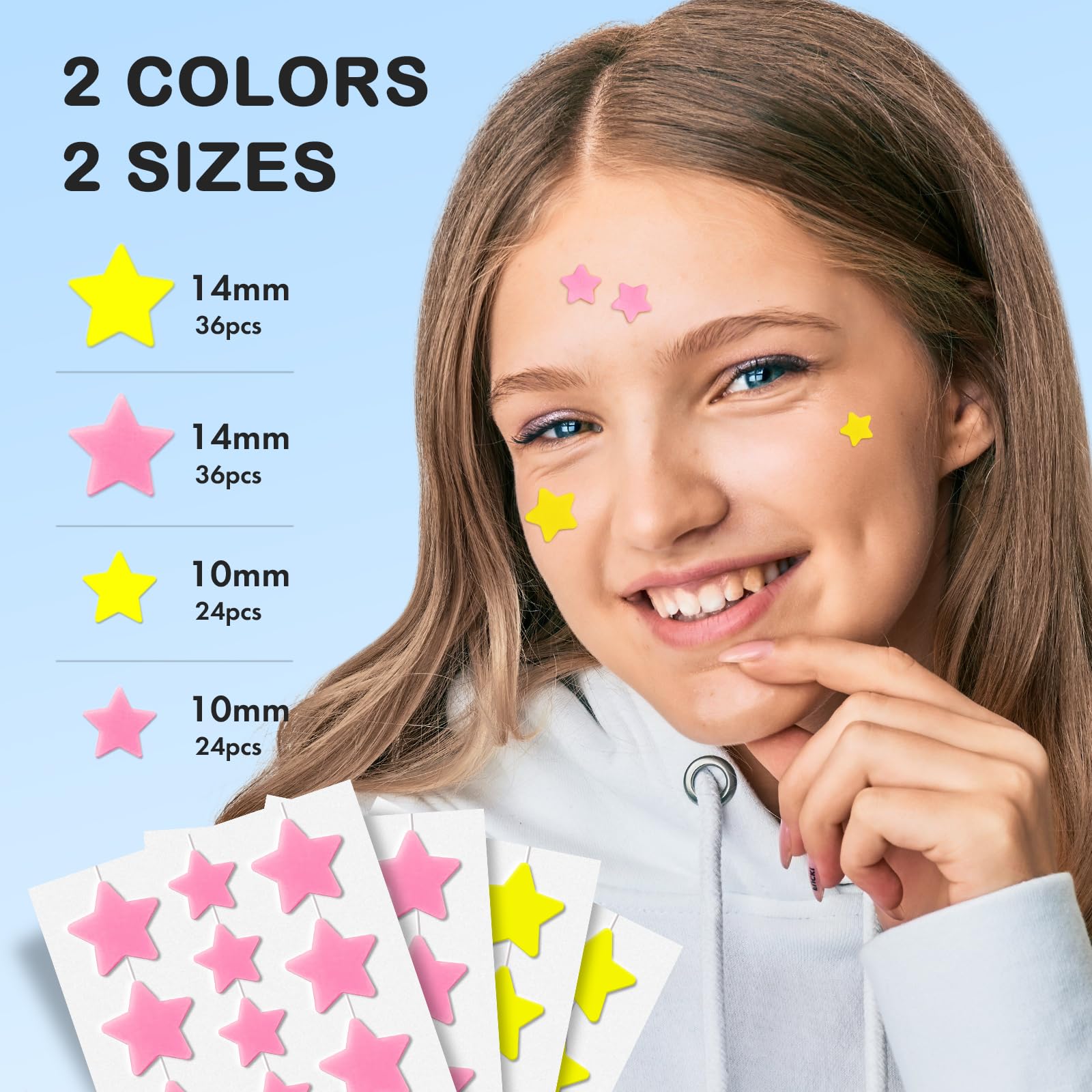 LitBear Cute Case with Pimple Patches for Face, Little Compact with Pink & Yellow Star Hydrocolloid Acne Patch, Blemish Patches, Zit Patches (120 Count)