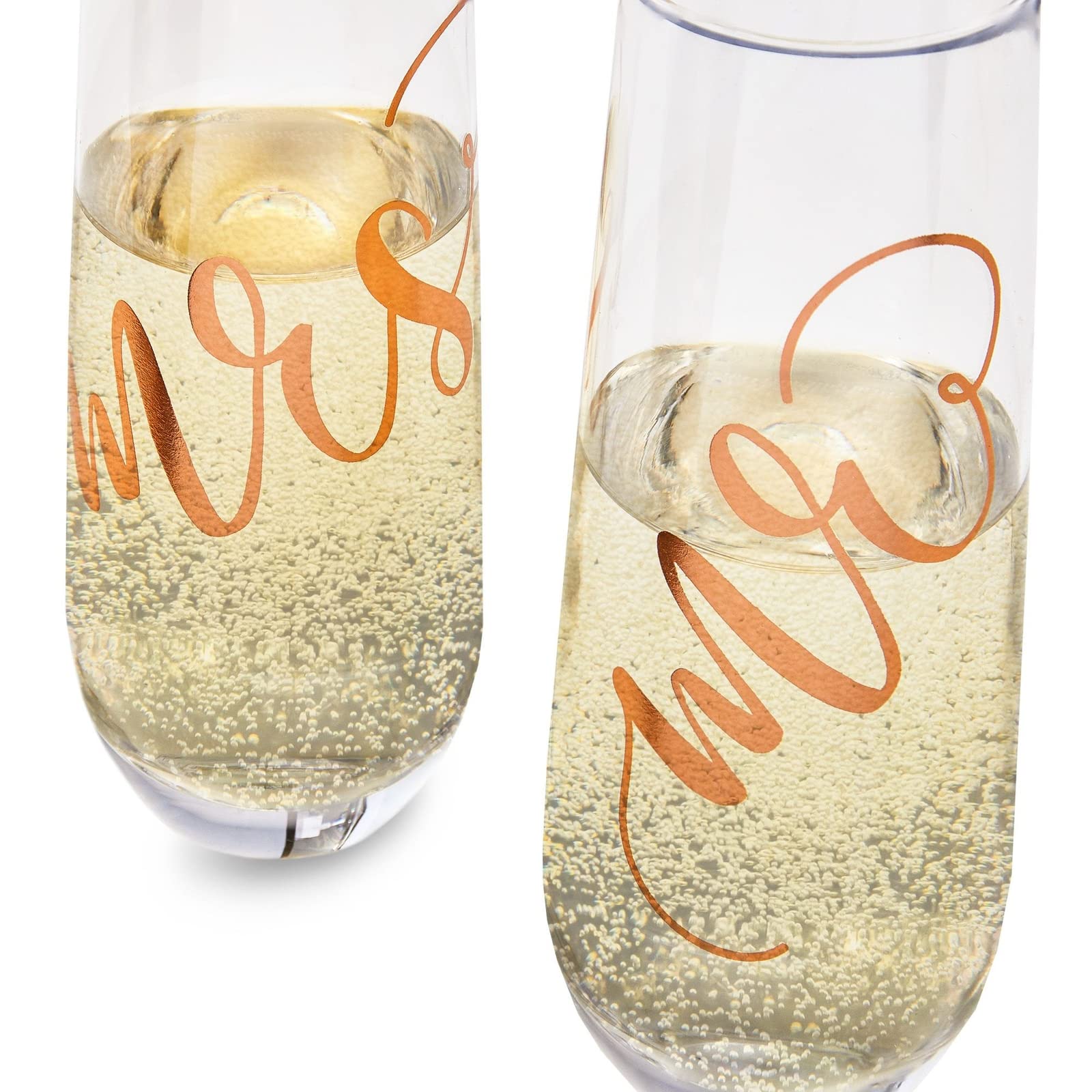 Juvale Set of 2 Mr and Mrs Champagne Toasting Flutes for Bride and Groom, His and Hers Wedding Day Glasses for Newlyweds, Engagement, Wedding and Bridal Shower Gifts (Rose Gold, 10oz)