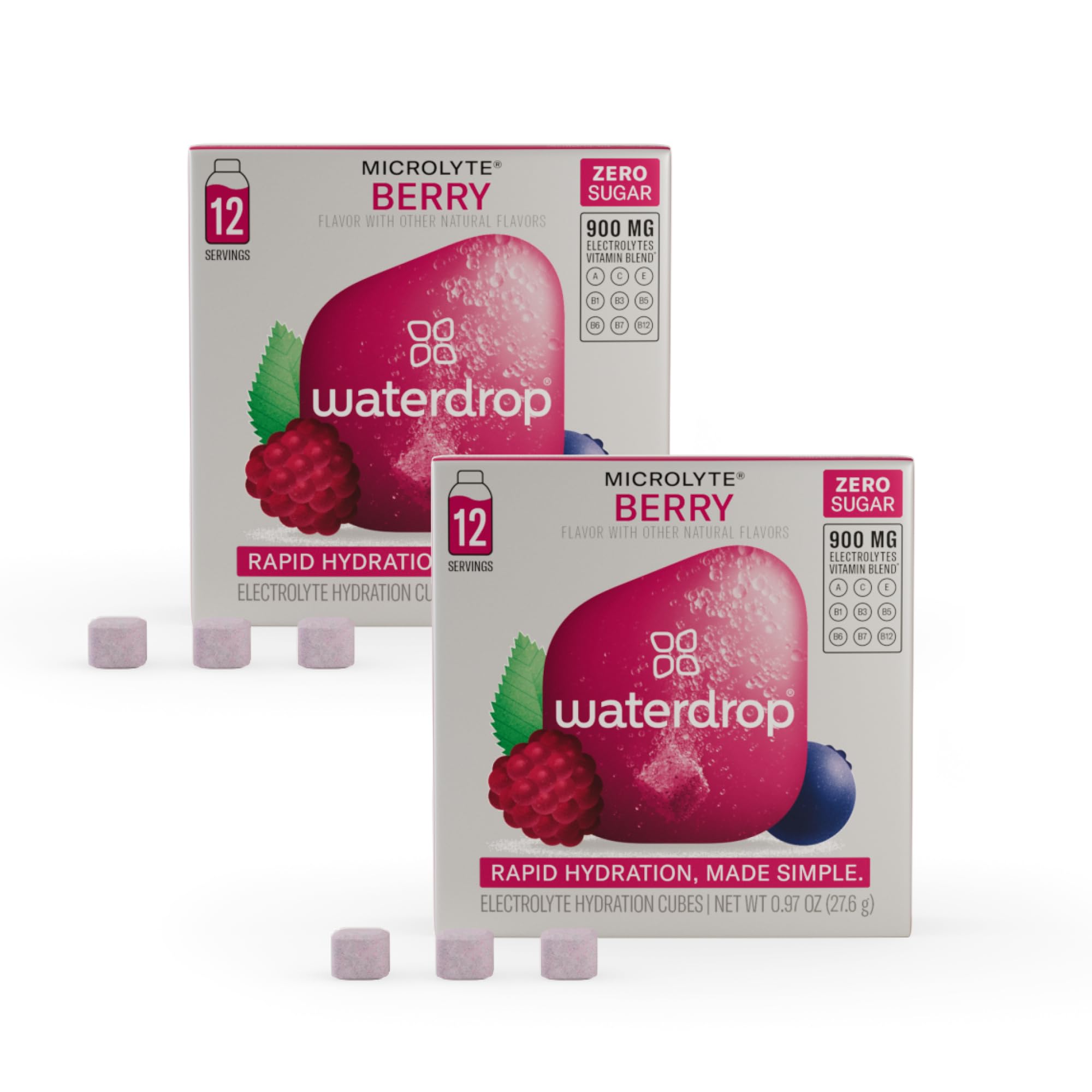 Waterdrop Electrolyte Cubes, Berry Flavor, Zinc, 9 Vitamins & 5 Electrolytes, On The Go Water Enhancer for Still & Sparkling Water, Calorie Free, Zero Sugar, Gluten Free, Non GMO, Vegan, 24 CT