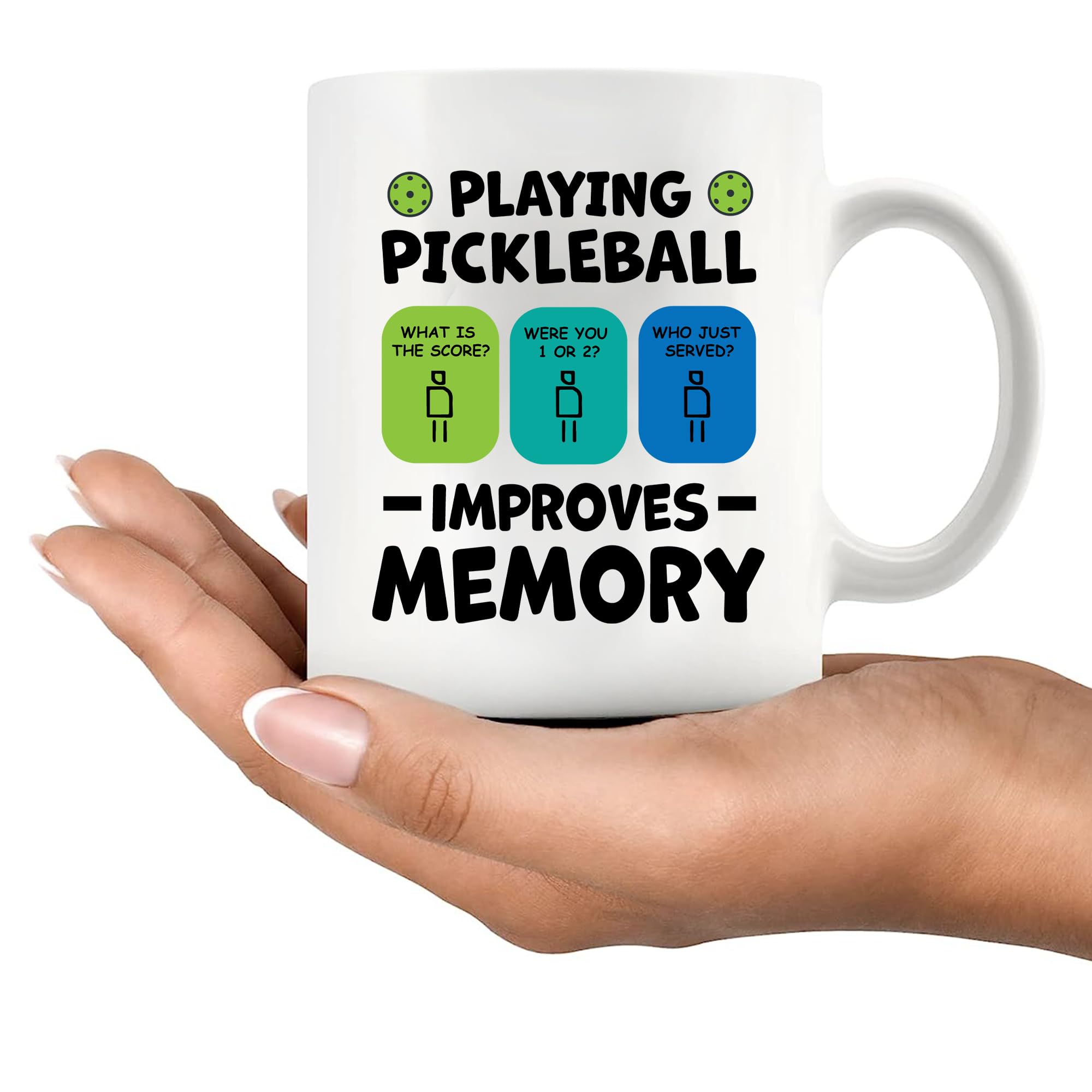 Panvola Playing Pickleball Improves Memory Pickleball Ceramic Mug Pickleball Lovers Gifts For Dad Mom Grandma Grandpa Husband Wife Coffee Cup (White, 11 oz)