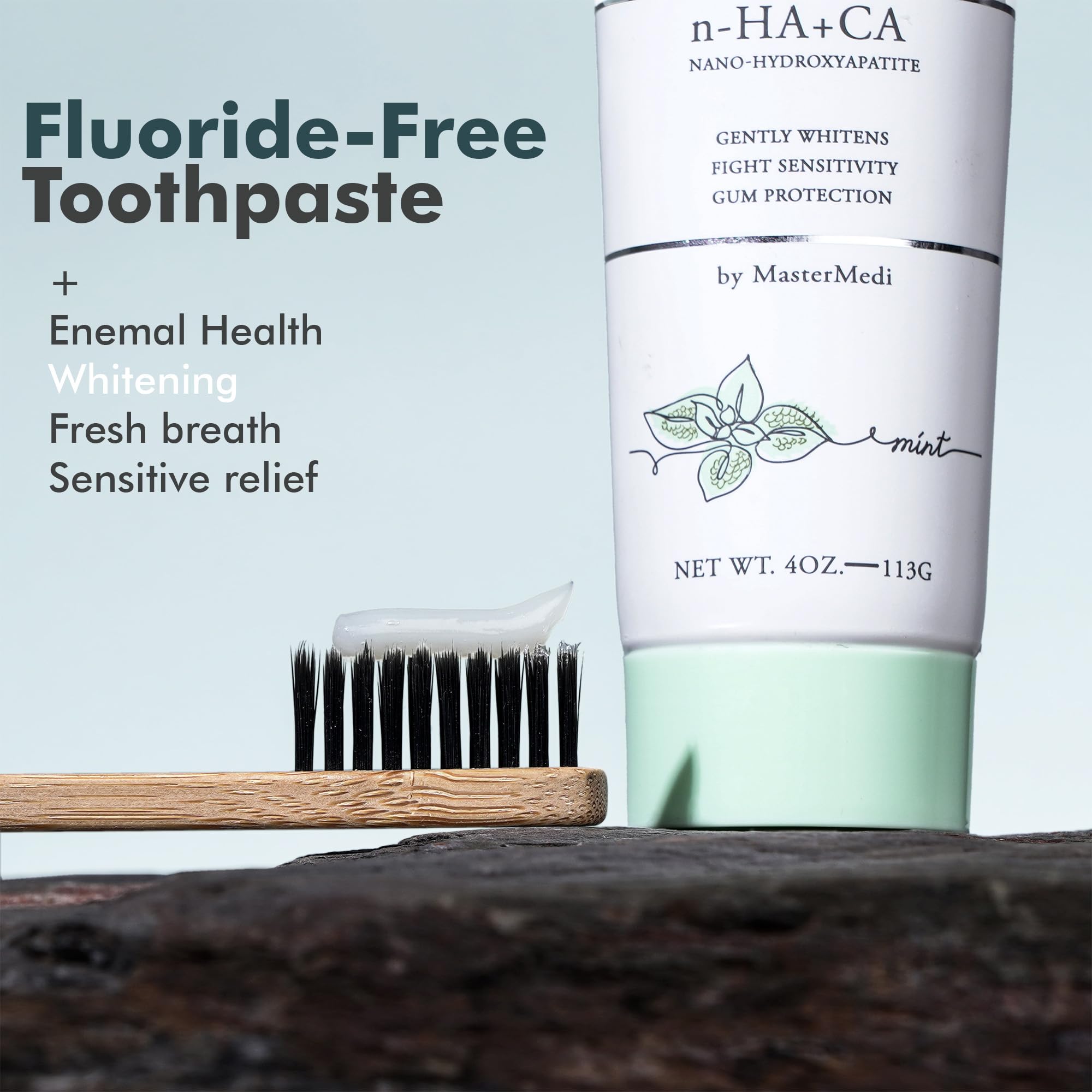 MasterMedi Fluoride Free Nano Hydroxyapatite Toothpaste to Help Remineralizing, Sensitive Teeth, Antiplaque, Whitening. SLS Free, Dentist Recommended – Magic Mint (4 Ounce)