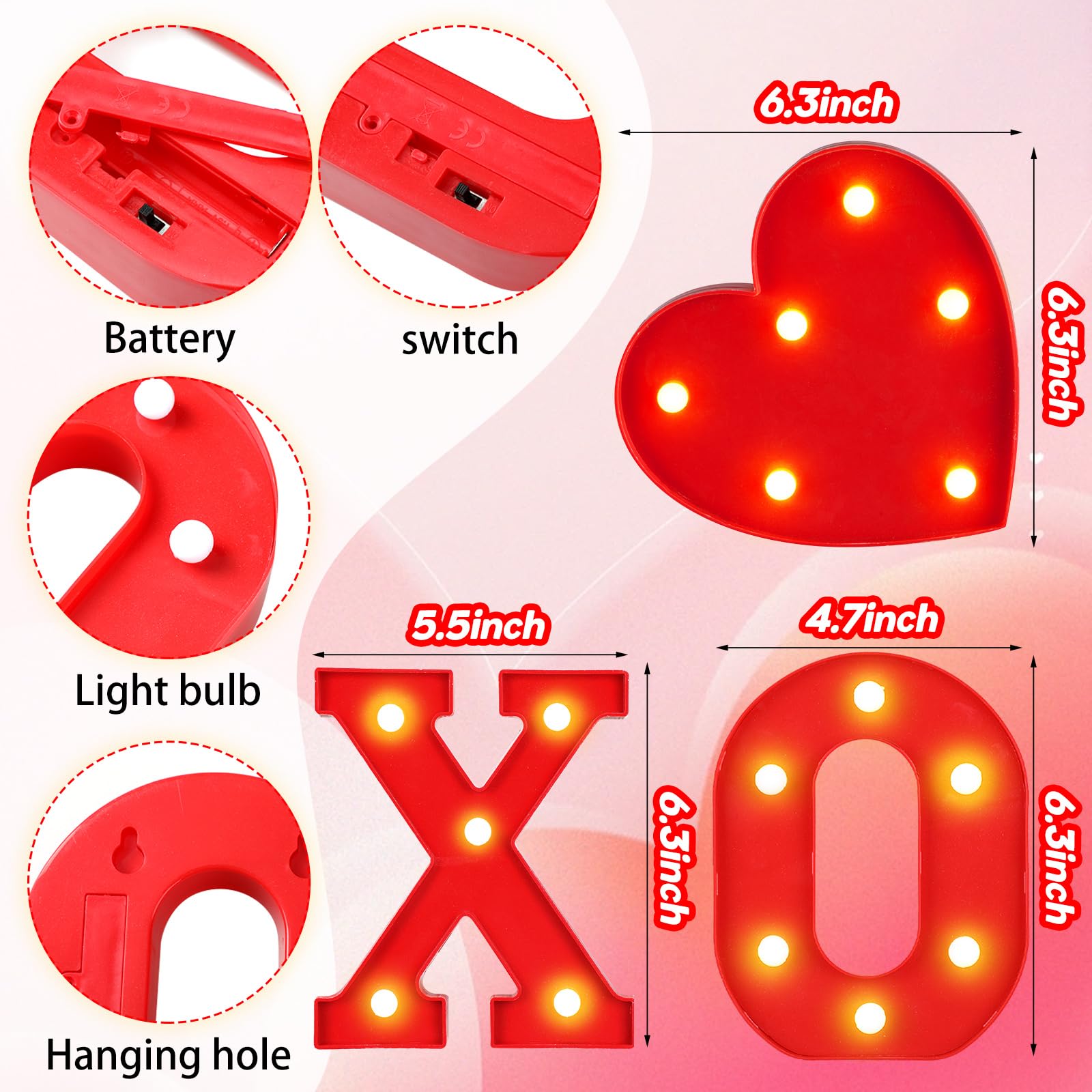 VIHOSE Valentine's Day LED Letter Lights Sign Table Decoration Light up Letters Battery Powered Letter for Home Bars Party Bedroom Tabletop Decoration Valentine's Gift