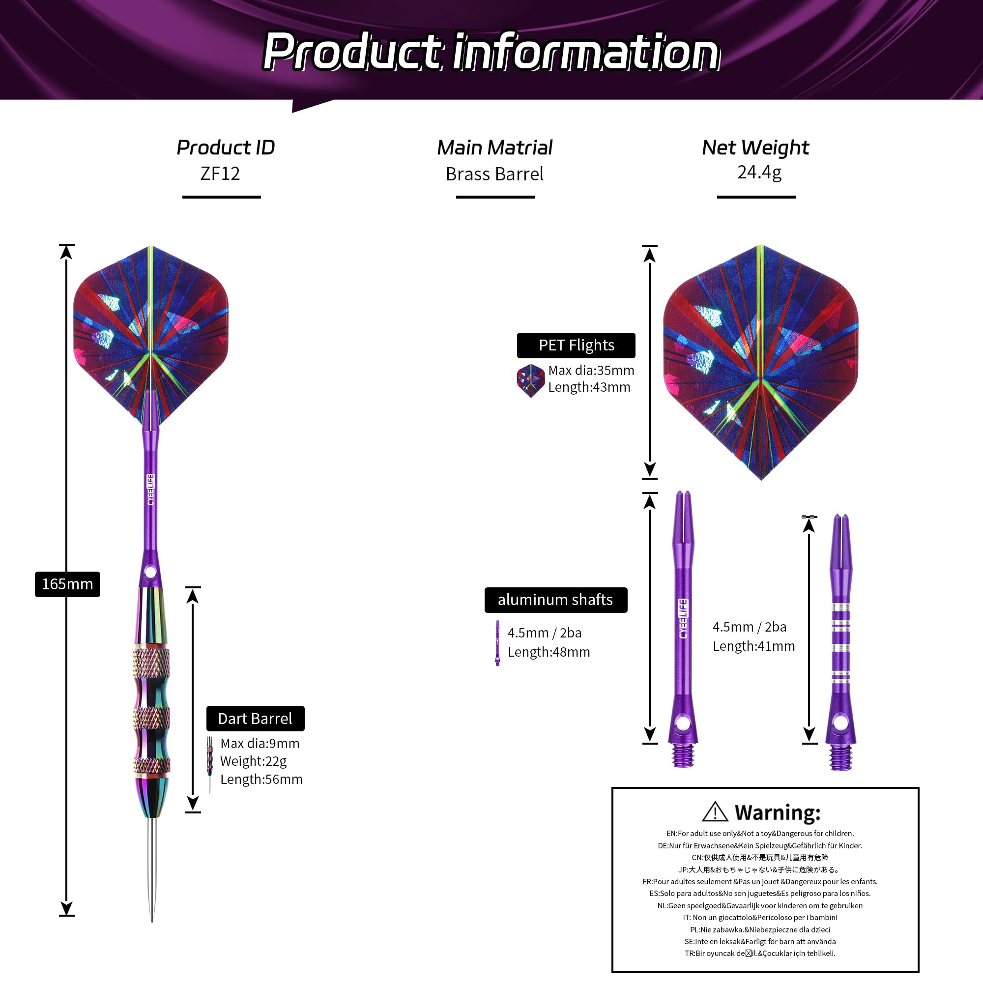 CyeeLife Steel Tip Darts Set,3 Pack Professional Dart with 6 Premium Aluminum Shafts,3 Style PET Flights,Dart Sharpener, Rubber Rings, Flight Protector and Dart Case,Colorful