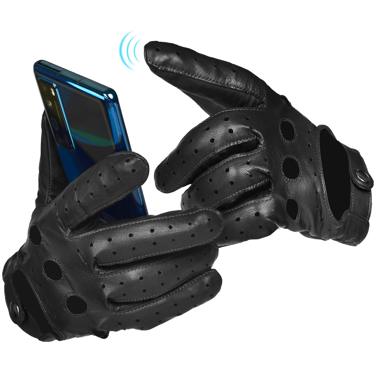 SURAWIL Men's Leather Driving Gloves Touchscreen, Unlined Thin Leather Driving Gloves, Black,XS SUM06US-T