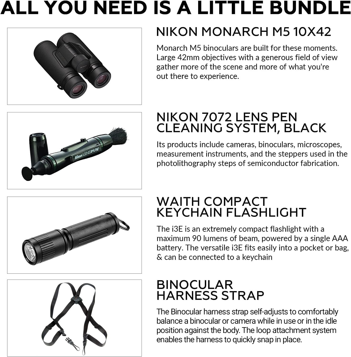 Nikon 16768 Monarch M5 10x42 Binocular with Lens Pen, Harness, & Flashlight Kit