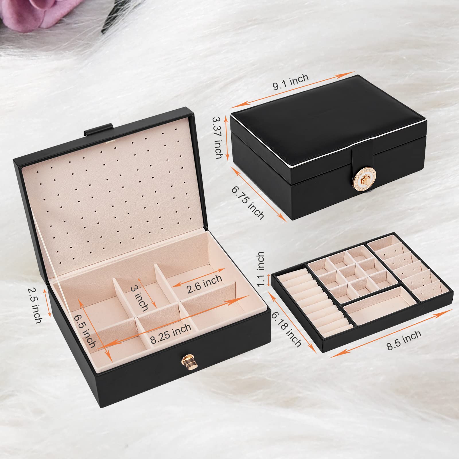 Zumier Jewelry Box Organizer for Women, Earring Organizer Box with PU Leather for Birthday Christmas and Theme Party Gifts-Black