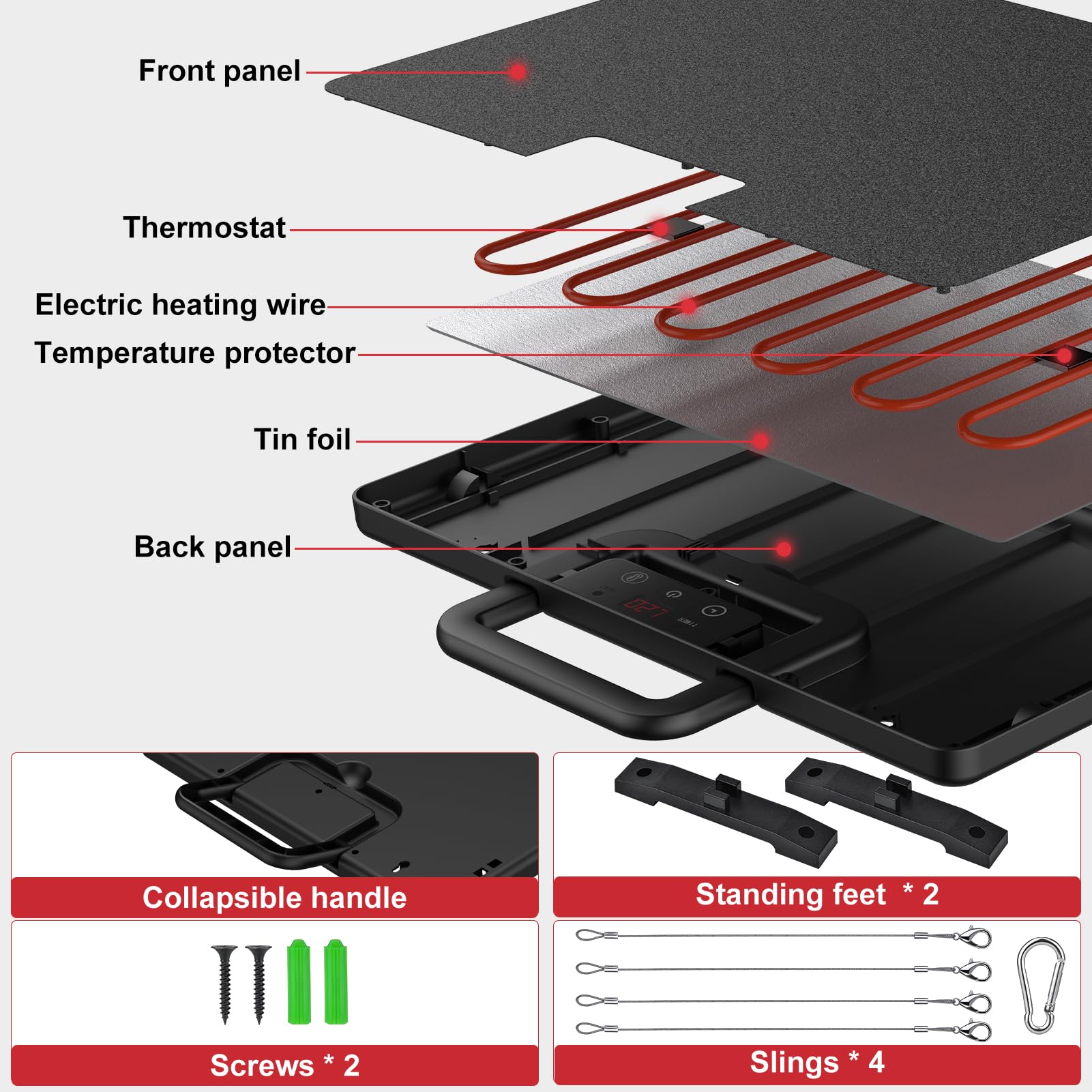Winpull Chicken Coop Heater, Portable Radiant Chicken Heater, 5 Timing and 3 Temperature Levels, 100/200W Coop Heater with Thermostat Energy Efficient Safer Than Brooder Lamp, 3 Installation Style